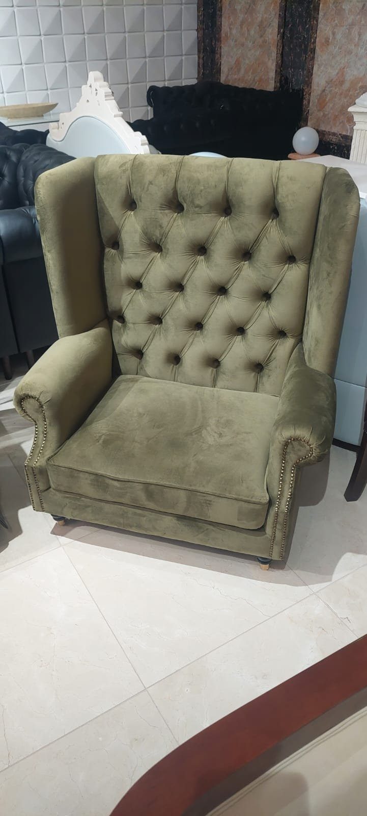 Sofort, 1 JVmoebel Couch Chesterfield Design Stoff in Chesterfield-Sessel Europa Polster Sessel Made Sitzer