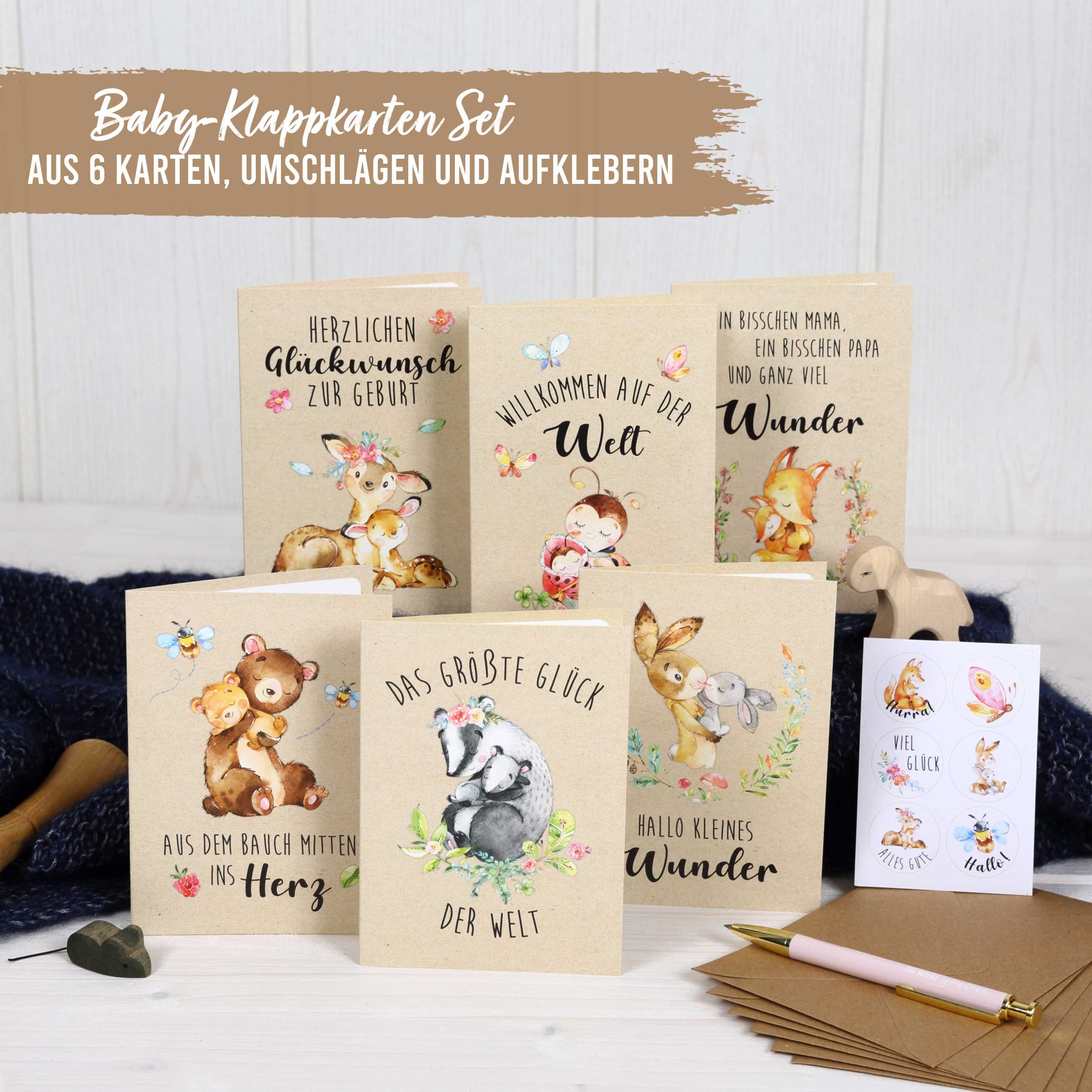 PAPIERDRACHEN Klappkarte 6 Glückwunschkarten zur Geburt - Baby Klappkarten mit Umschlag – Bild 4 von 5