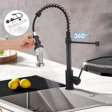 iscooter Küchenarmatur Edelstahl Wasserhahn, Ausziehbar Einhandmischer 360° schwenkbar, 2-fach verstellbar