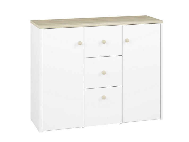 Stylefy Kinderkleiderschrank Molli II Weiß Buche Fjord (Sideboard, Kinderschrank) Kinder