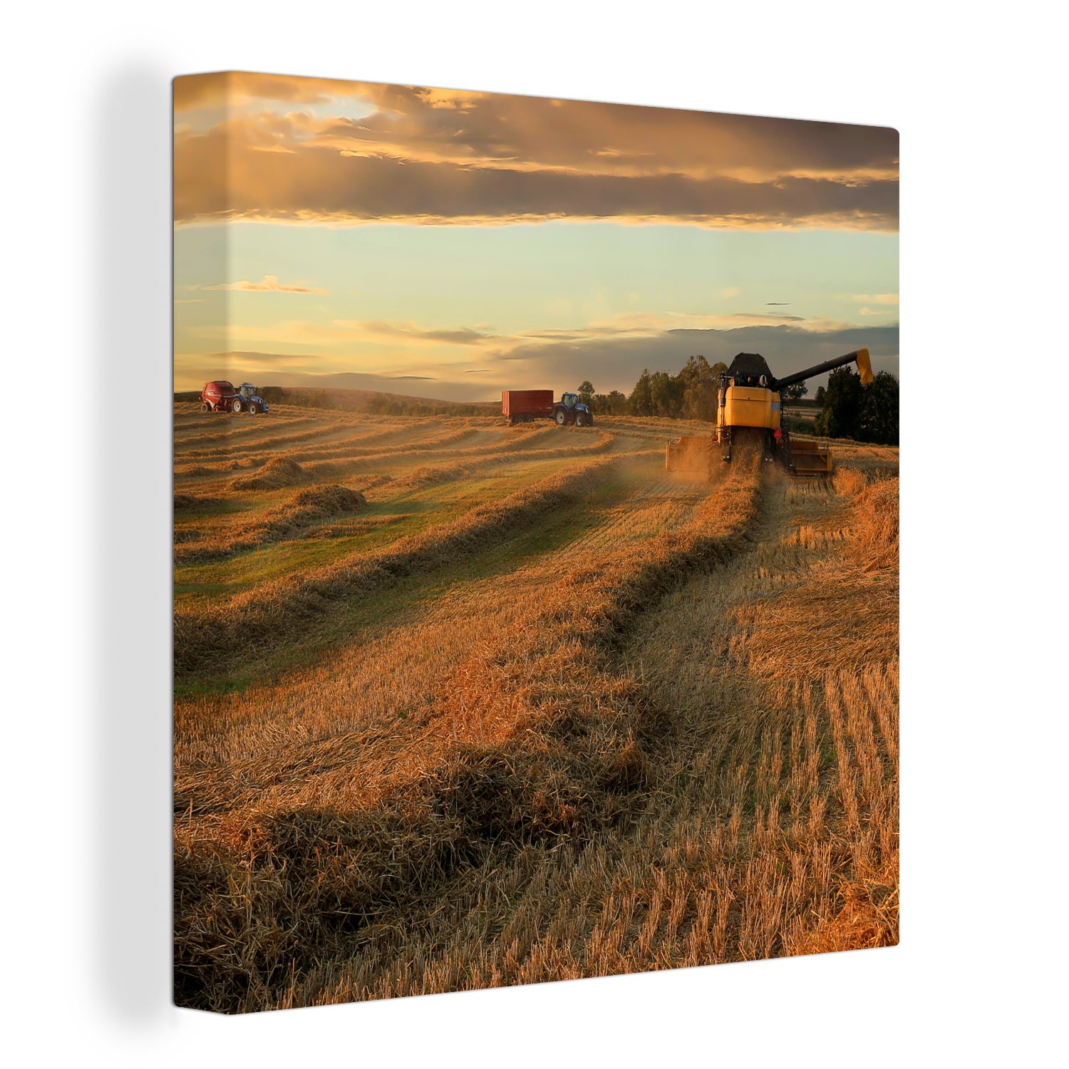 OneMillionCanvasses® Leinwandbild Traktor - Sonne - Wolken, (1 St), Leinwand Bilder für Wohnzimmer Schlafzimmer