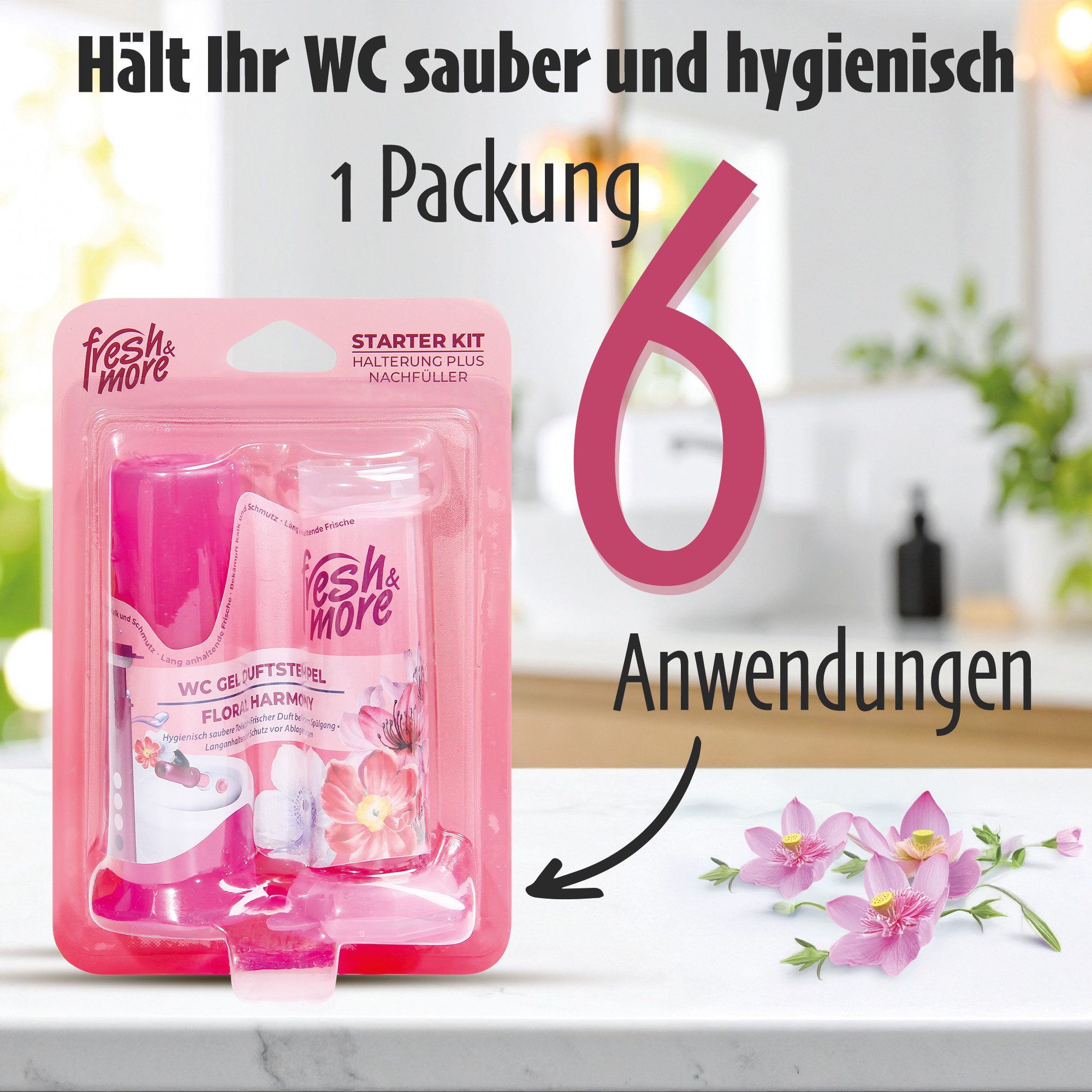 fresh & more WC-Duftspüler Duftstempel (3-St., 6 WC-Steine), Starter Set, WC-Siegel, körbchenloser WC-Reiniger