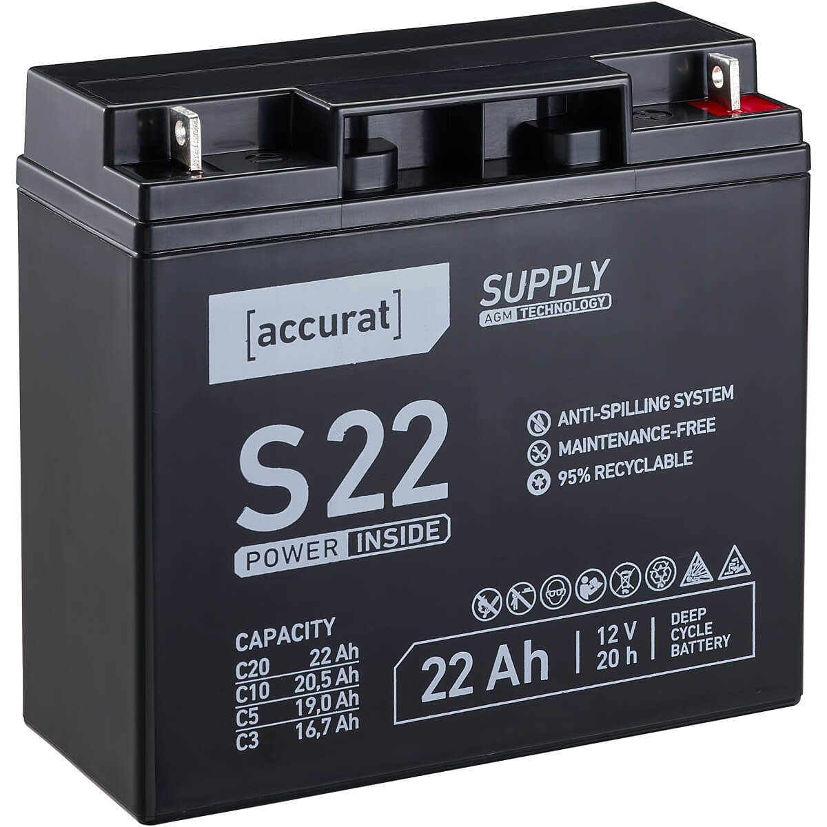 accurat 12V 22Ah AGM Batterie für USV Notstrom Golf Caddy Trolley Batterie, (12 V V)