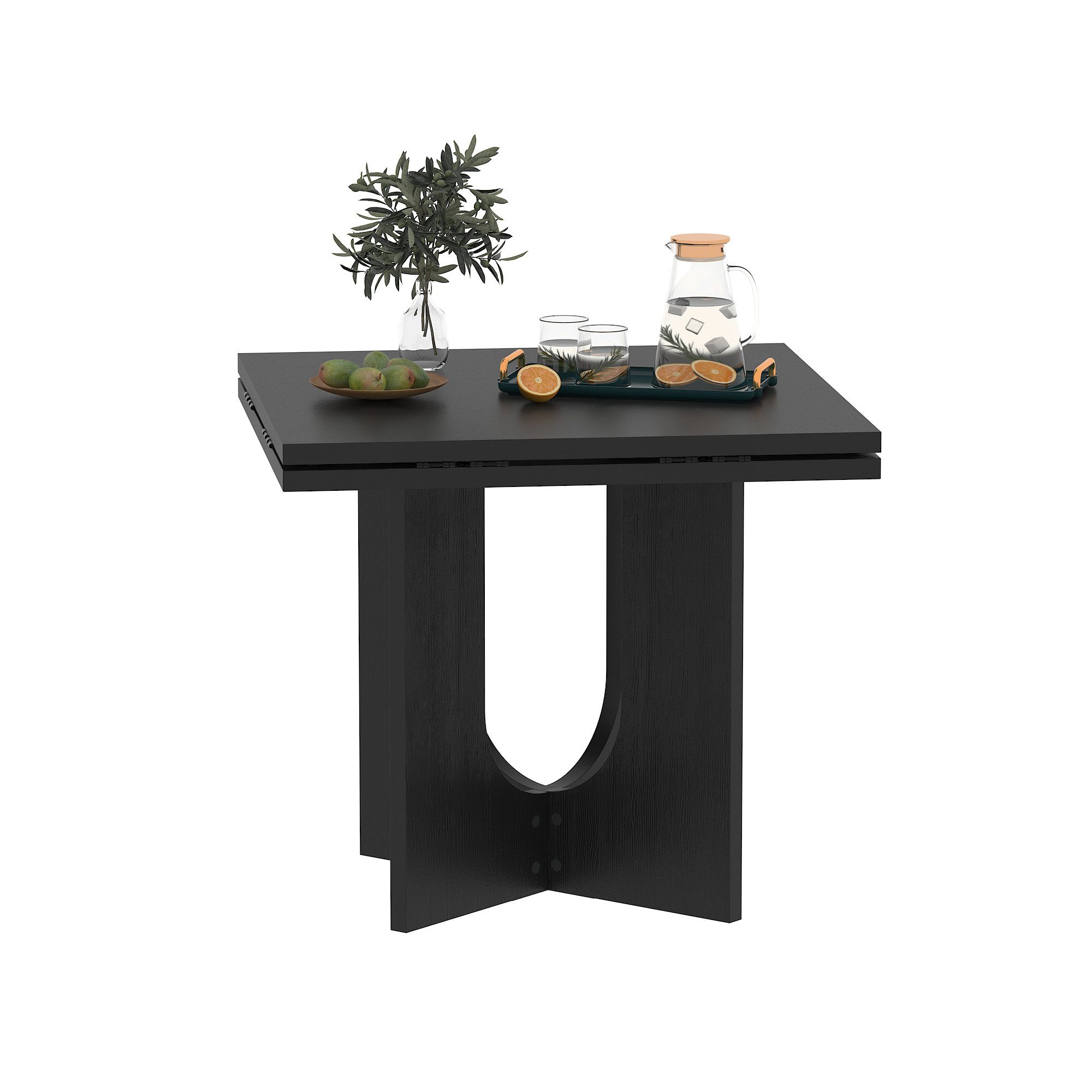 FUFU&GAGA Küchentisch Runder Esstisch mit klappbaren Platten, Schwarz, MDF, günstig online kaufen