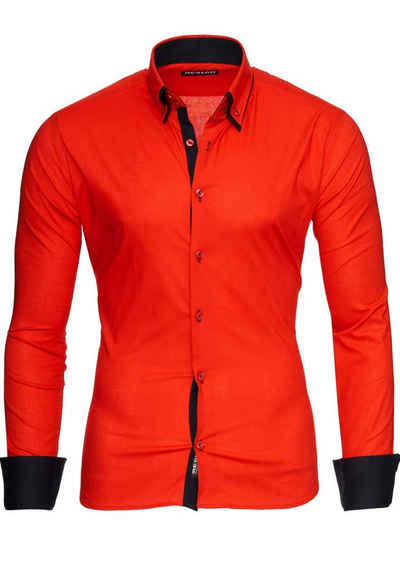 Reslad Langarmhemd »Reslad Herren Langarm Hemd Alabama RS-7050« (Herrenhemd) Doppelkragen Kontrast Männer Hemden