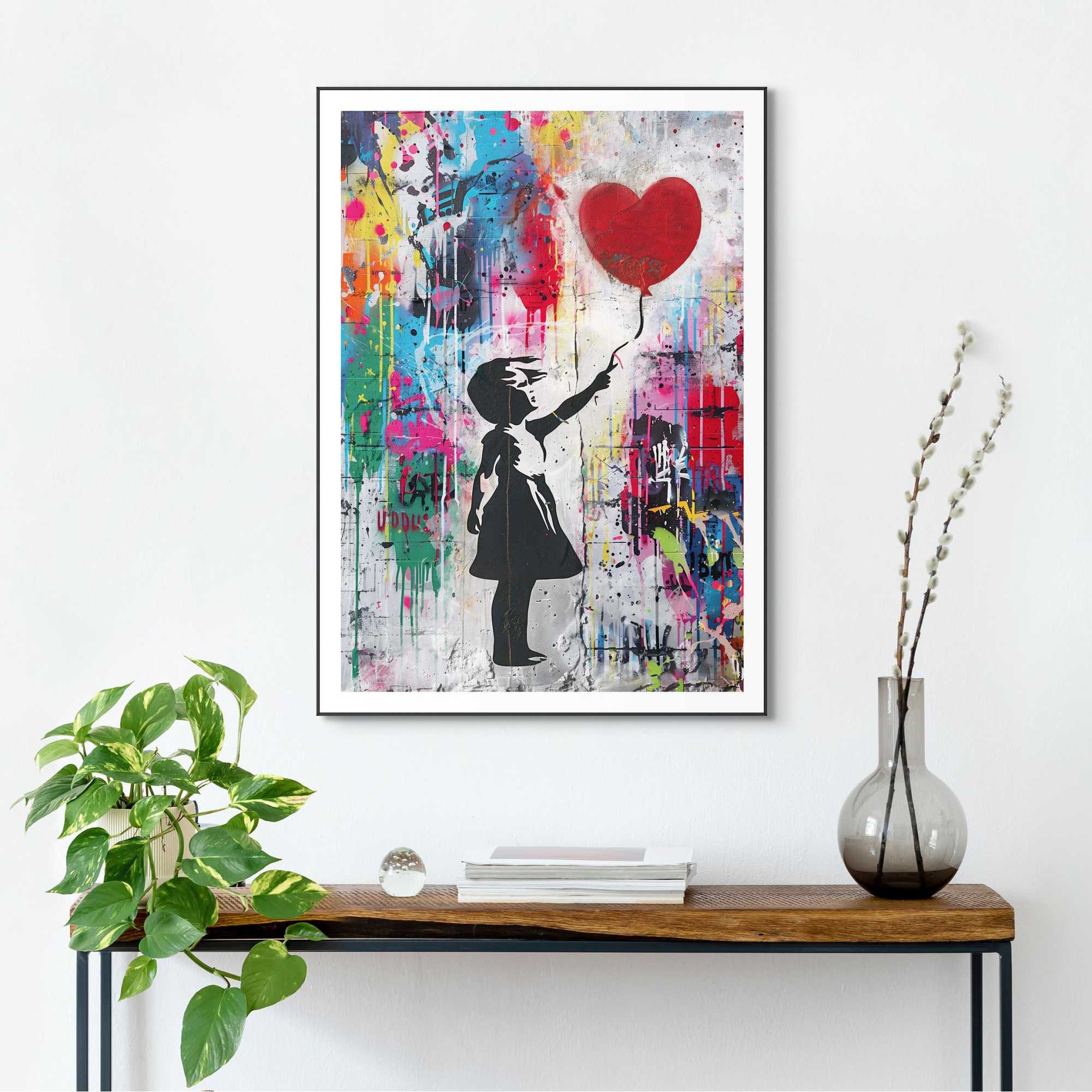 Reinders! Bild mit Rahmen Red Balloon Grafitti, Gemälde (1 St), Kinderzimmer - Mädchen - Ballon - Herz - MDF - Kunst - 50x70 cm