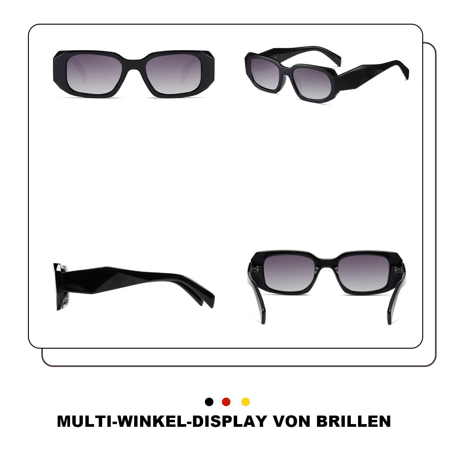 MAGICSHE Sonnenbrille Rechteckige Sonnenbrillen für Sonnenbrille und Black UV Retro 2 Damen Mode Herren beständige