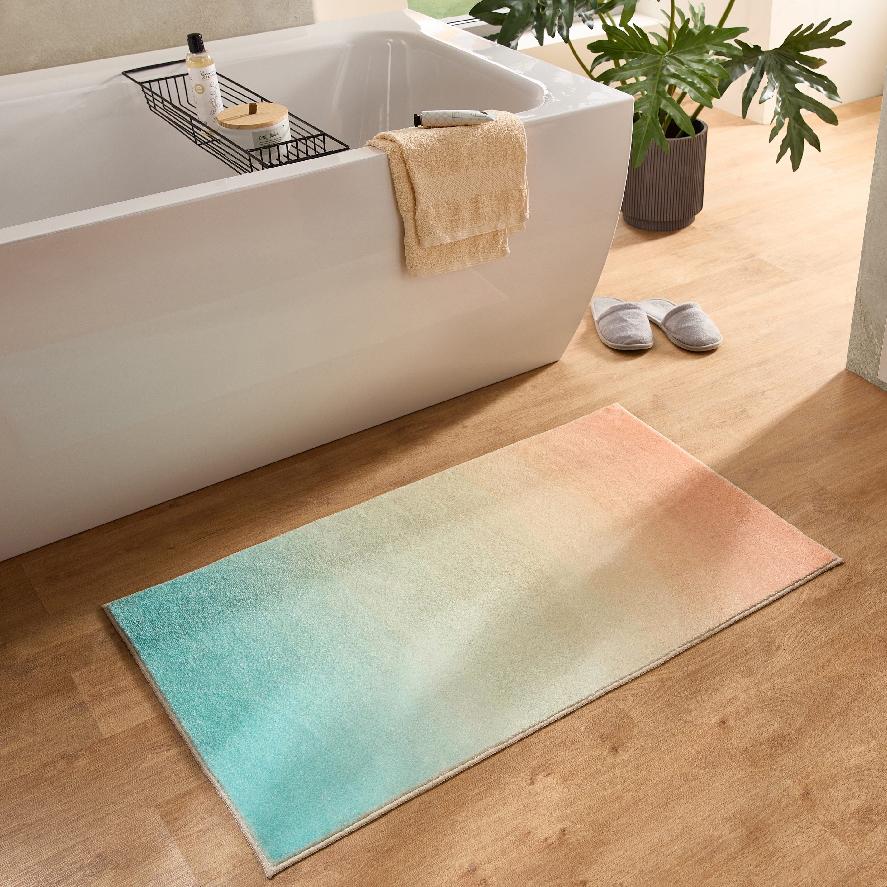 Gino Falcone Badematte Ariella GF-152, Höhe 7 mm, rutschhemmend beschichtet, fußbodenheizungsgeeignet, Polyester, rechteckig, Badteppich, bedruckt, modernes Design, Farbverlauf, weich & kuschelig