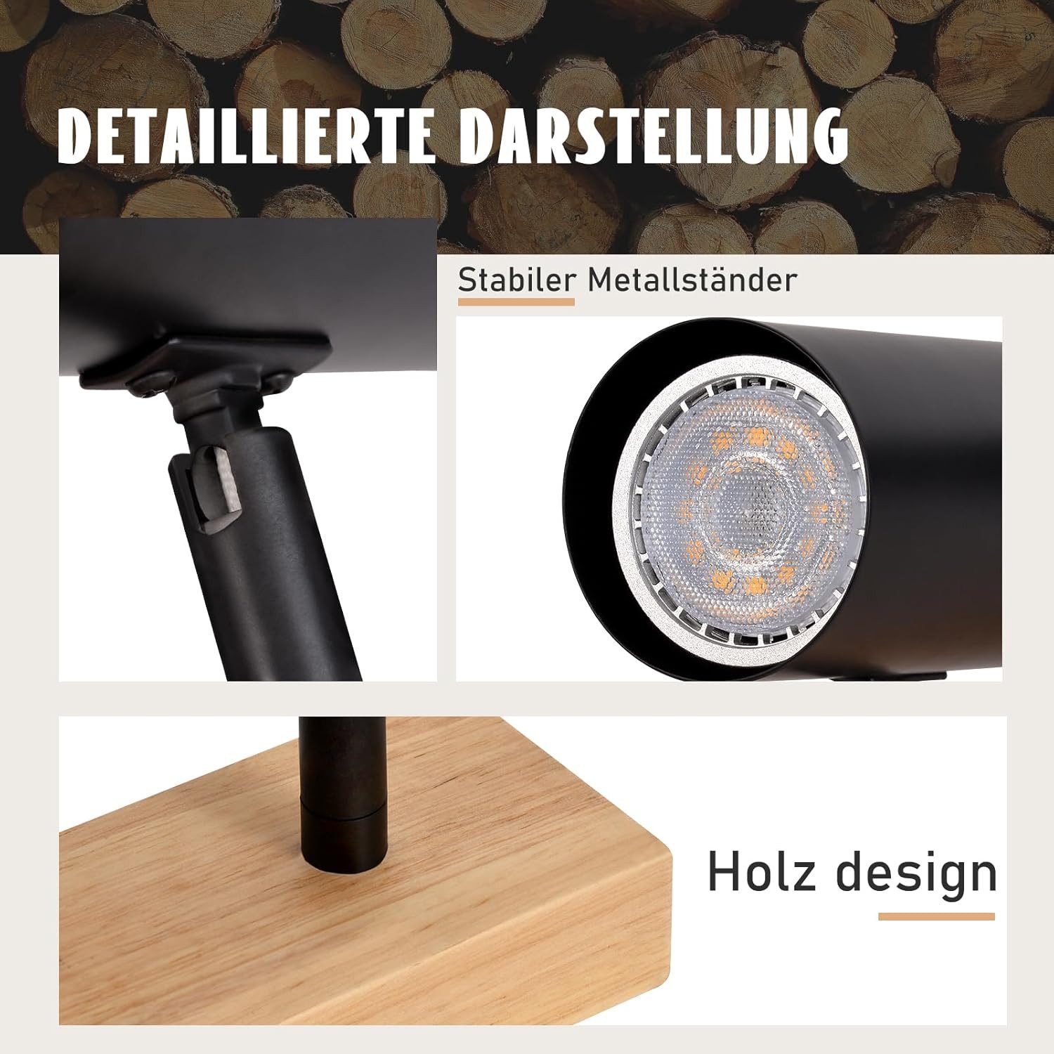 ZMH Deckenstrahler 1/2/3Flammig GU10- Modern Deckenlampe 330°Schwenkbar Whonzimmer, ohne Leuchtmittel