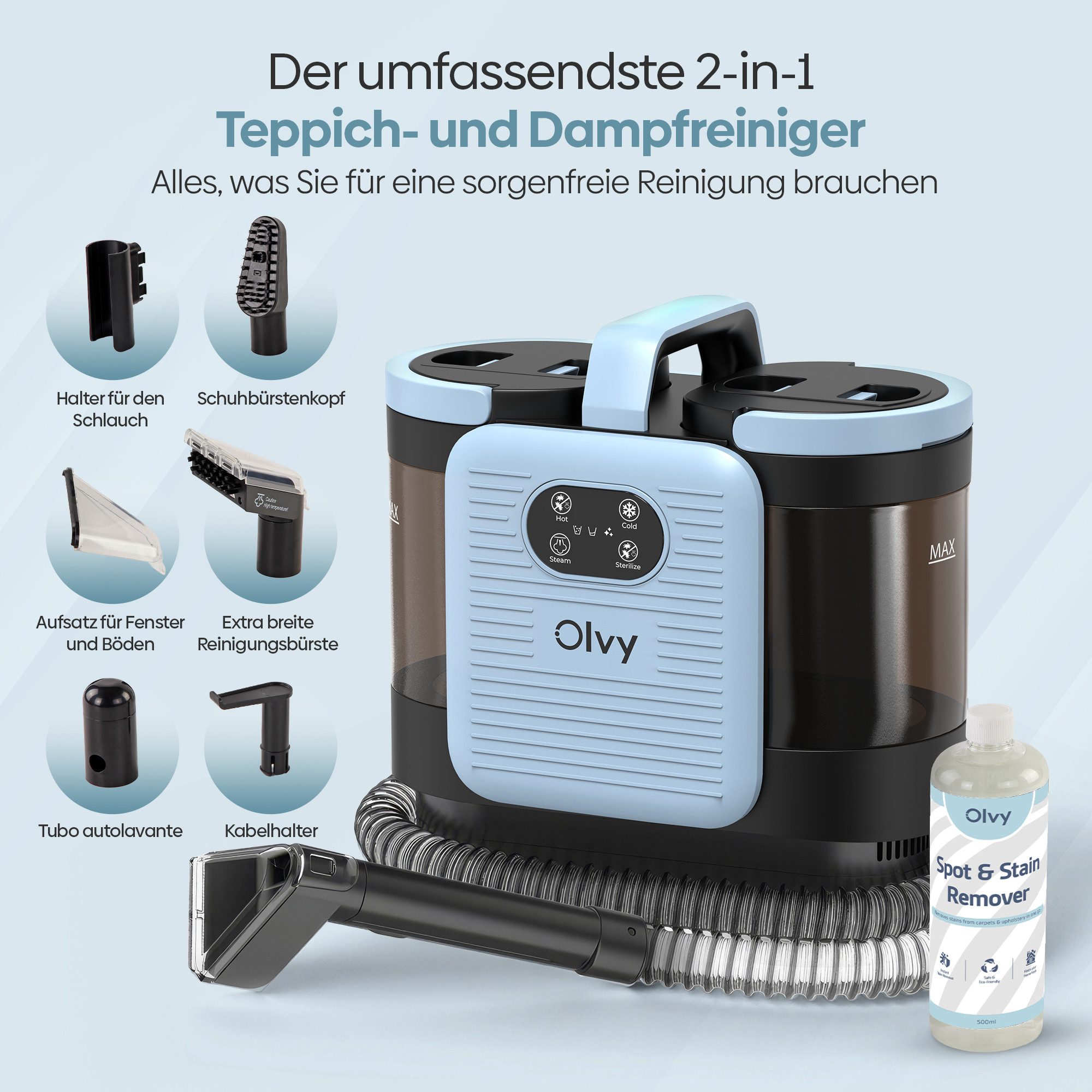 Olvy Dampfreiniger Olvy Waschsauger PRO Dampfreiniger Polstermöbel