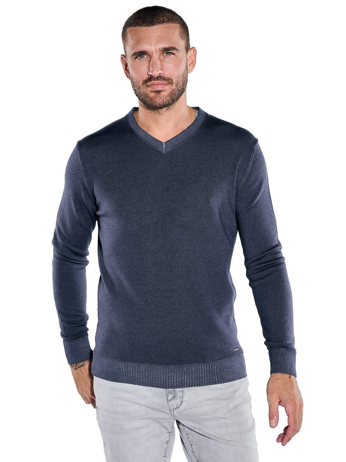 emilio adani Wollpullover Herren Merino-Pullover mit V-Ausschnitt, Saphirblau