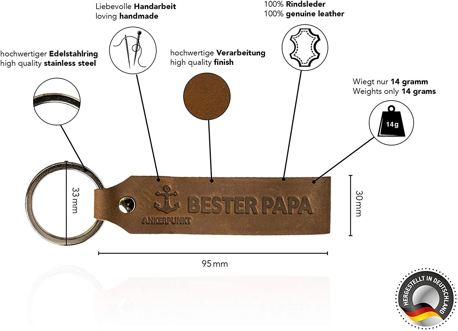 in Schlüsselanhänger Bester (Vatertagsgeschenk Papa Gravur Geburtstag, dunkelbraun Vater zum mit Papa, Geschenke - Geschenk), Weihnachten, Ankerpunkt für Papa, für Made Germany Vatertag