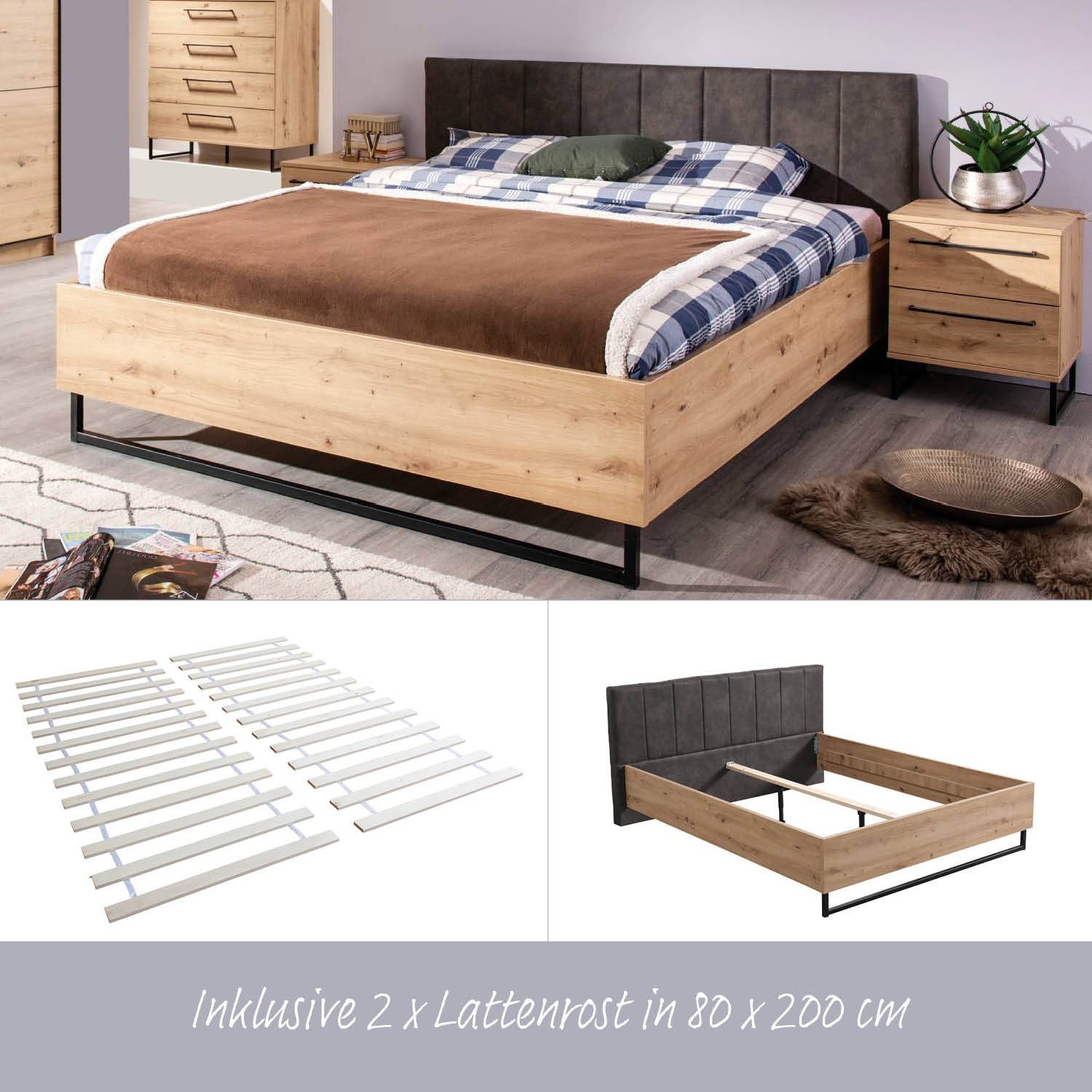 Homestyle4u Holzbett Doppelbett Bett 160x200 mit Lattenrost Industrial