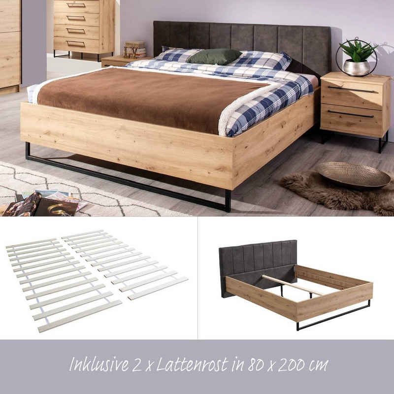 Homestyle4u Polsterbett Doppelbett Bett 160x200 mit Lattenrost Industrial