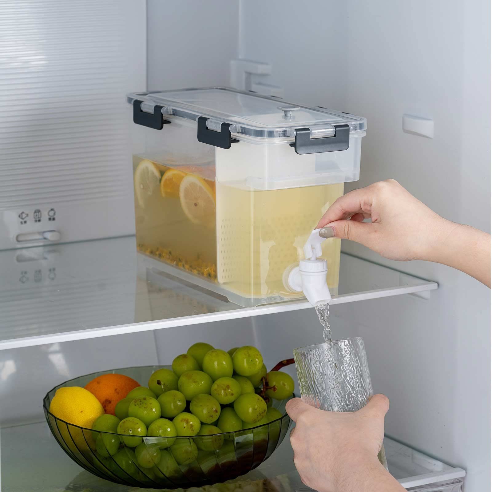 SEEZSSA Getränkespender 3,5 l Getränke-Kühleimer mit Wasserhahn,Saftspender für Kühlschrank, Getränkespender Kunststoff Eiswassereimer mit Deckel 28.5x13.6x16.7cm