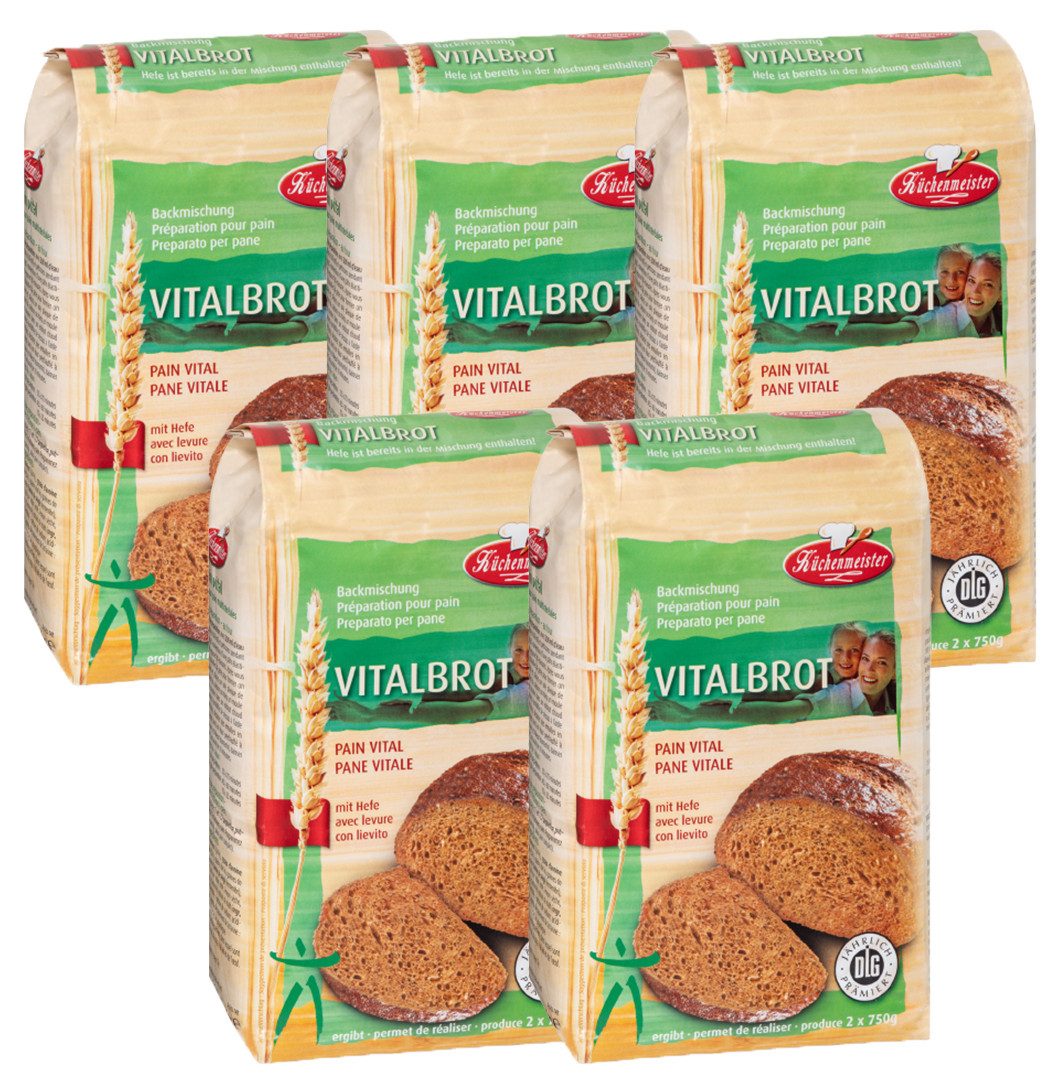 Bielmeier Backmischung Vital-Brot 5 Stück á 1000 g Küchenmeister, 1 x 5000 g, Made in Baden-Württemberg (SET311010-5)