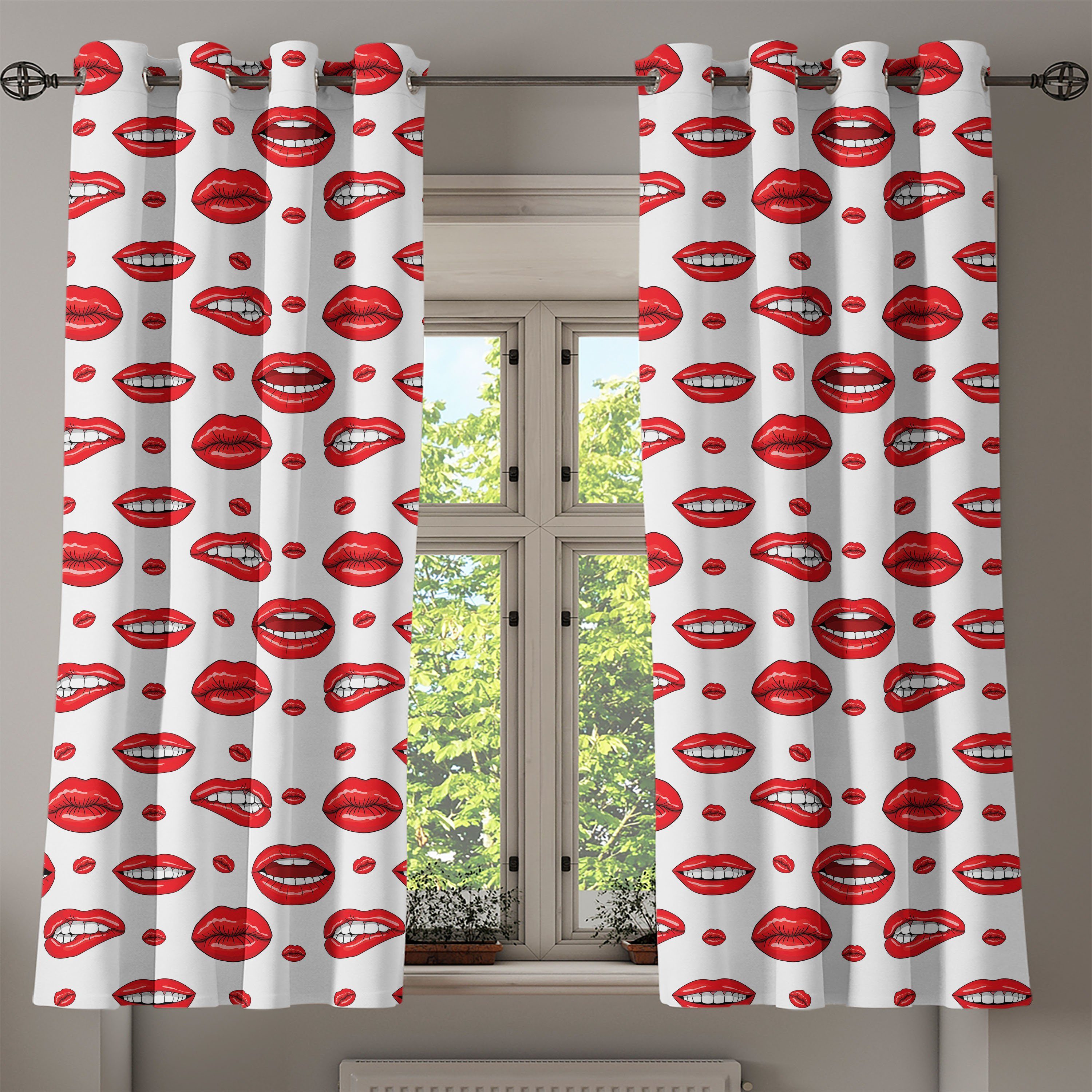 Gardine Dekorative 2-Panel-Fenstervorhänge für Lippen rot mit Wohnzimmer, Gestures Abakuhaus, Frau Schlafzimmer