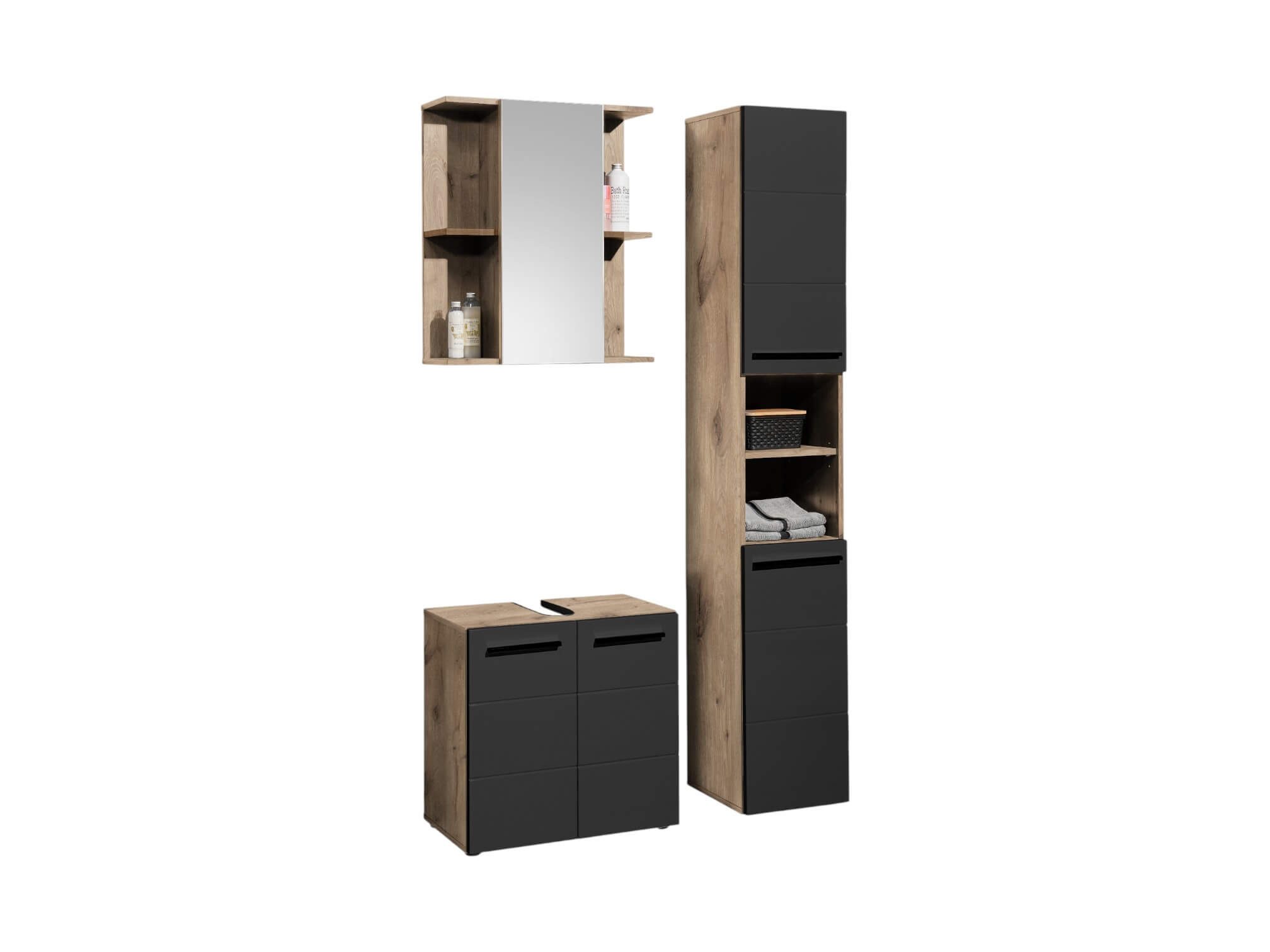 moebel-dich-auf Badezimmer-Set VALENCIA, (Hochschrank, Waschbeckenunterschrank, Spiegelschrank, MDF-Fronten tiefgezogen, Korpus melaminbeschichtet)