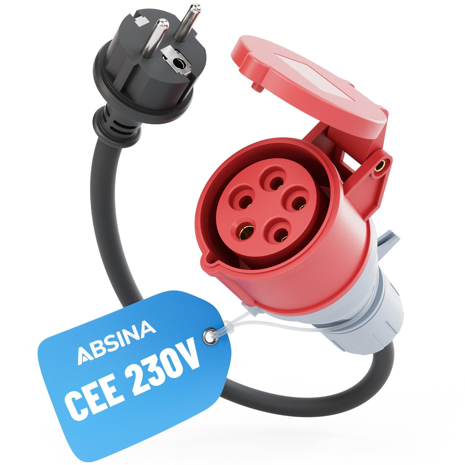 ABSINA 1x Adapter Schuko Stecker auf CEE Kupplung 60cm Kabel - E Auto Zubehör CEE-Adapterkabel