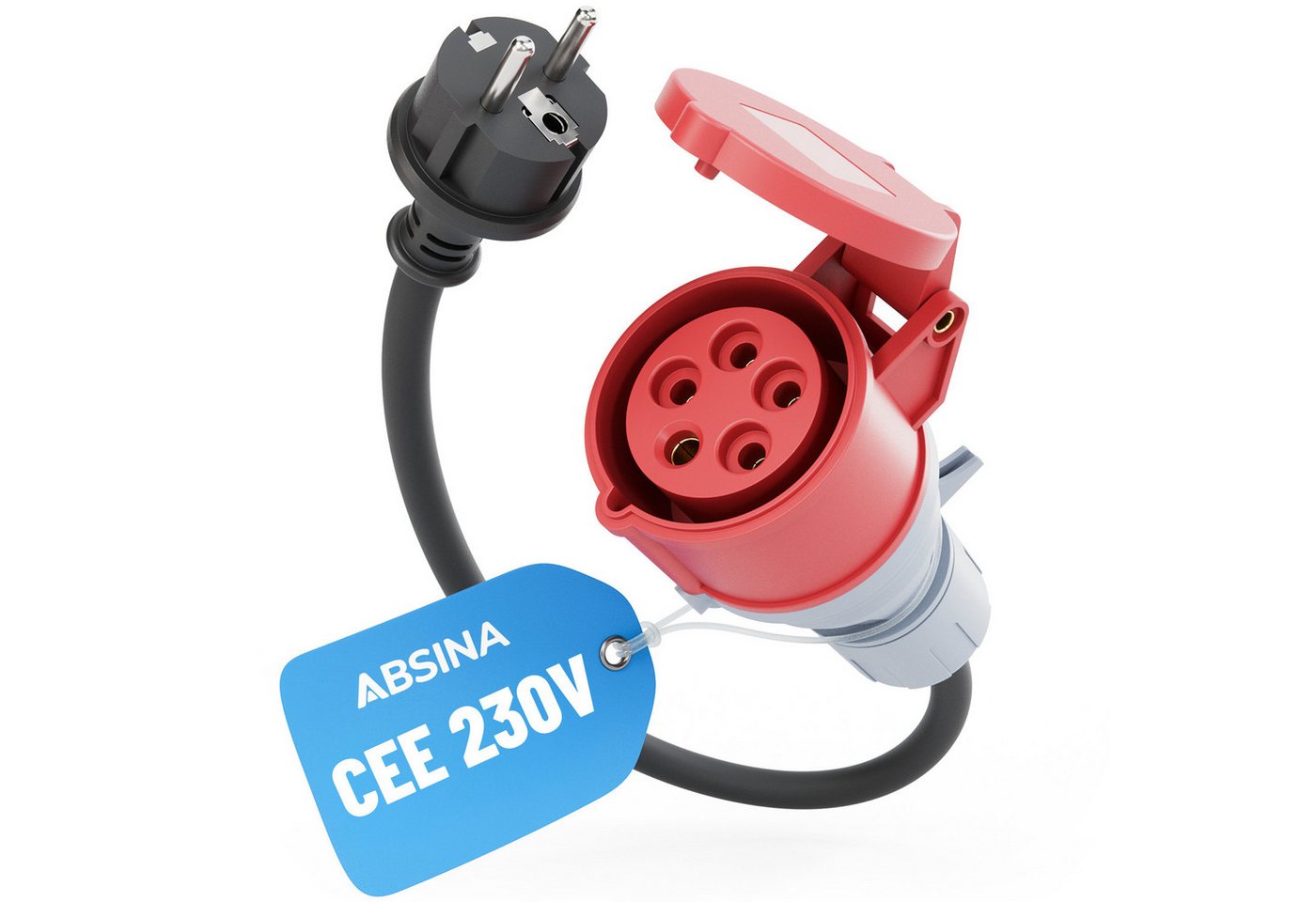 ABSINA 1x Adapter Schuko Stecker auf CEE Kupplung 60cm Kabel - E Auto Zubehör CEE-Adapterkabel