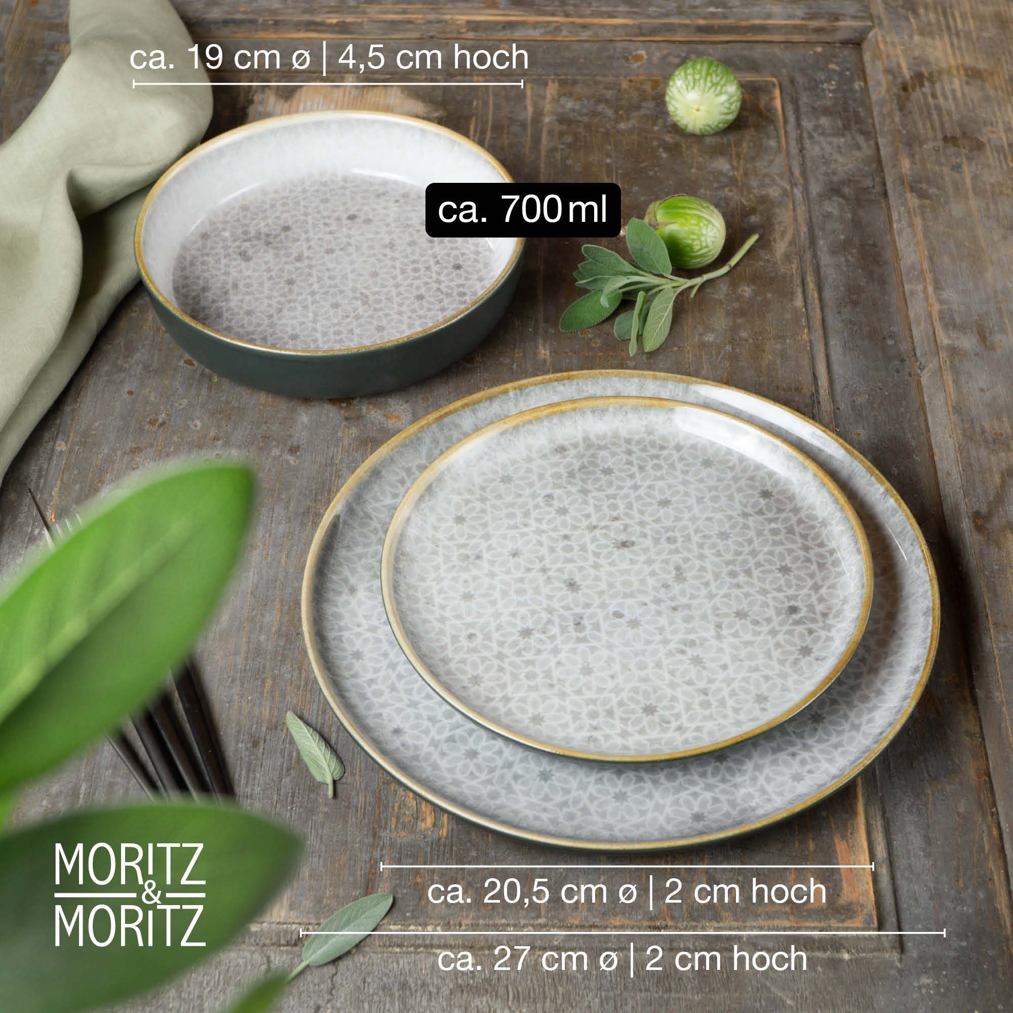 Moritz & Moritz Tafelservice TERRA Geschirrset grau (18-tlg), 6 Personen, Porzellan, Kombigeschirr für 6 Personen
