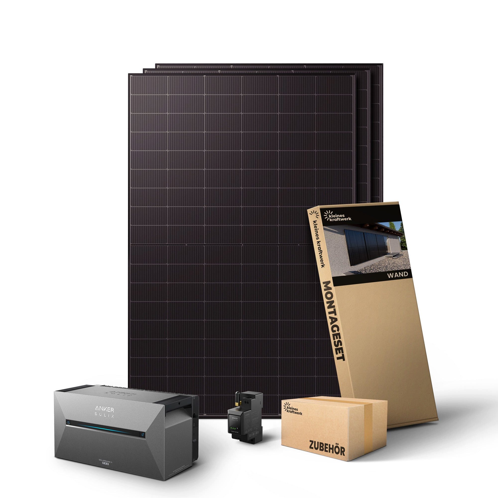Kleines Kraftwerk Balkonkraftwerk, 1500 W, Monokristallin, (Wand, Solaranlage Komplettset mit Speicher), 3 x 500W, Anker Solarbank 3 Pro, Wechselrichter