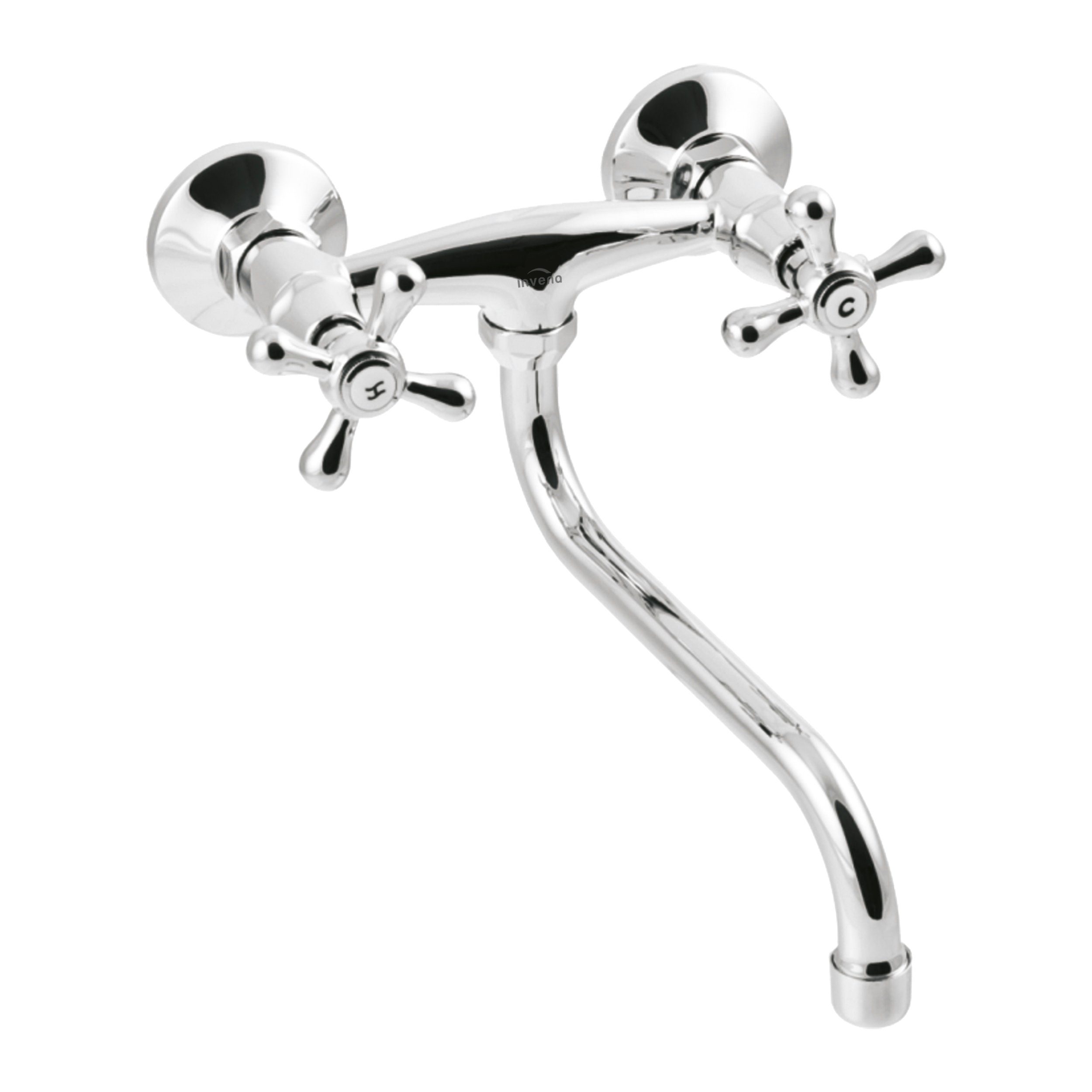 KOLMAN Küchenarmatur ROMA Wandmontage Wasserhahn 16 cm in Silber