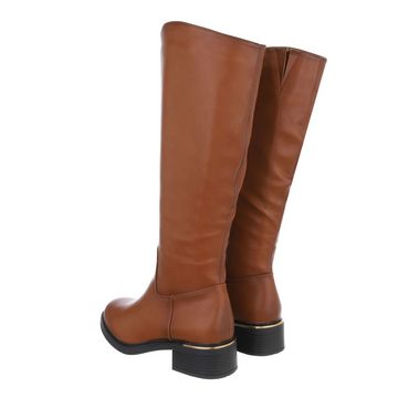 Ital-Design Damen Freizeit Stiefel Blockabsatz Klassische Stiefel in Camel