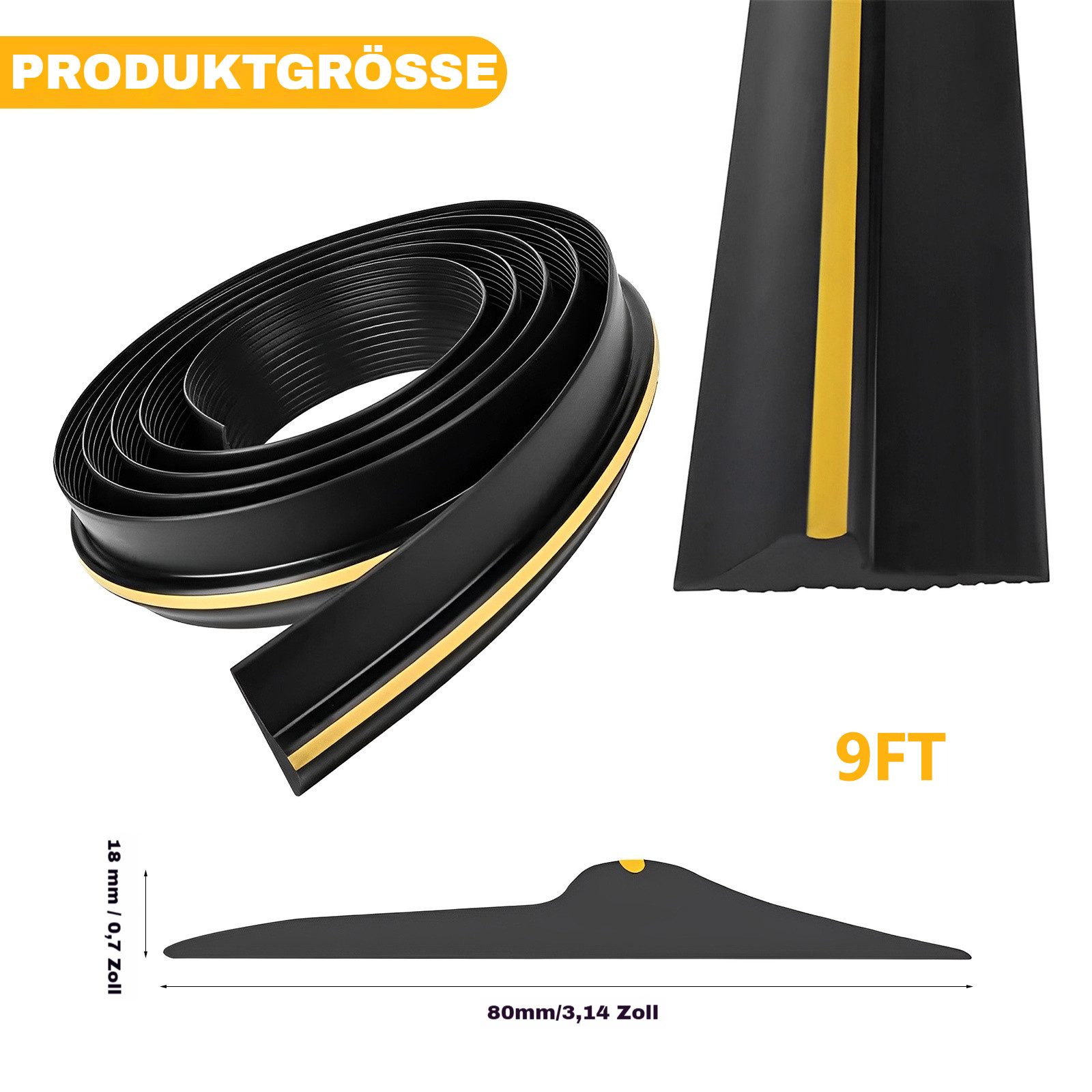 BlingBin Türdichtband Wetterfeste Garagentor-Schwellendichtung aus Gummi, (1er Set, 1-St., 80 mm × 18 mm × 9FT), DIY Bodenabdichtung gegen Wasser und Staub für trockene Garagen