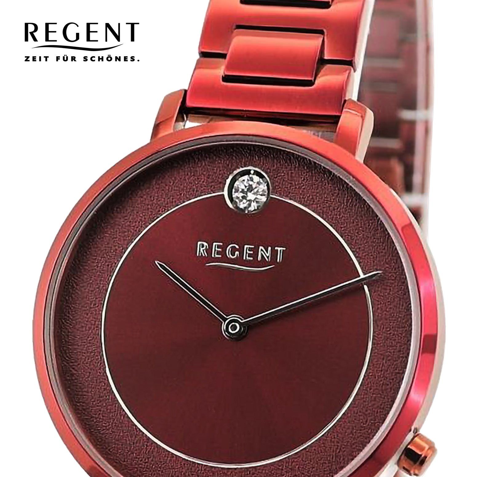(ca. extra Damen Armbanduhr 35mm), rund, Analog, Regent Metallarmband groß Quarzuhr Damen Regent Armbanduhr