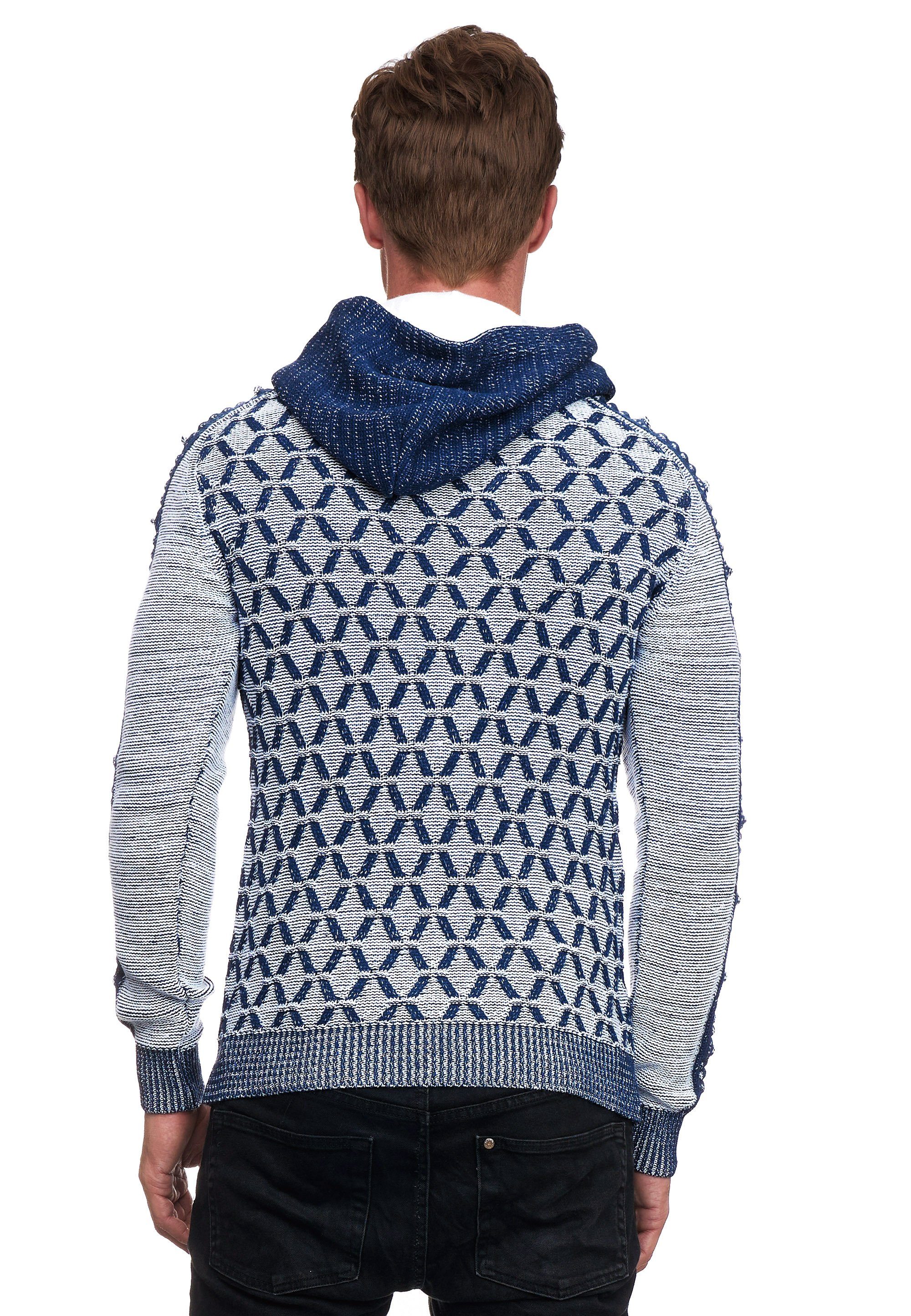 Rusty Neal Kapuzensweatshirt in blau-weiß ausgefallenem Design