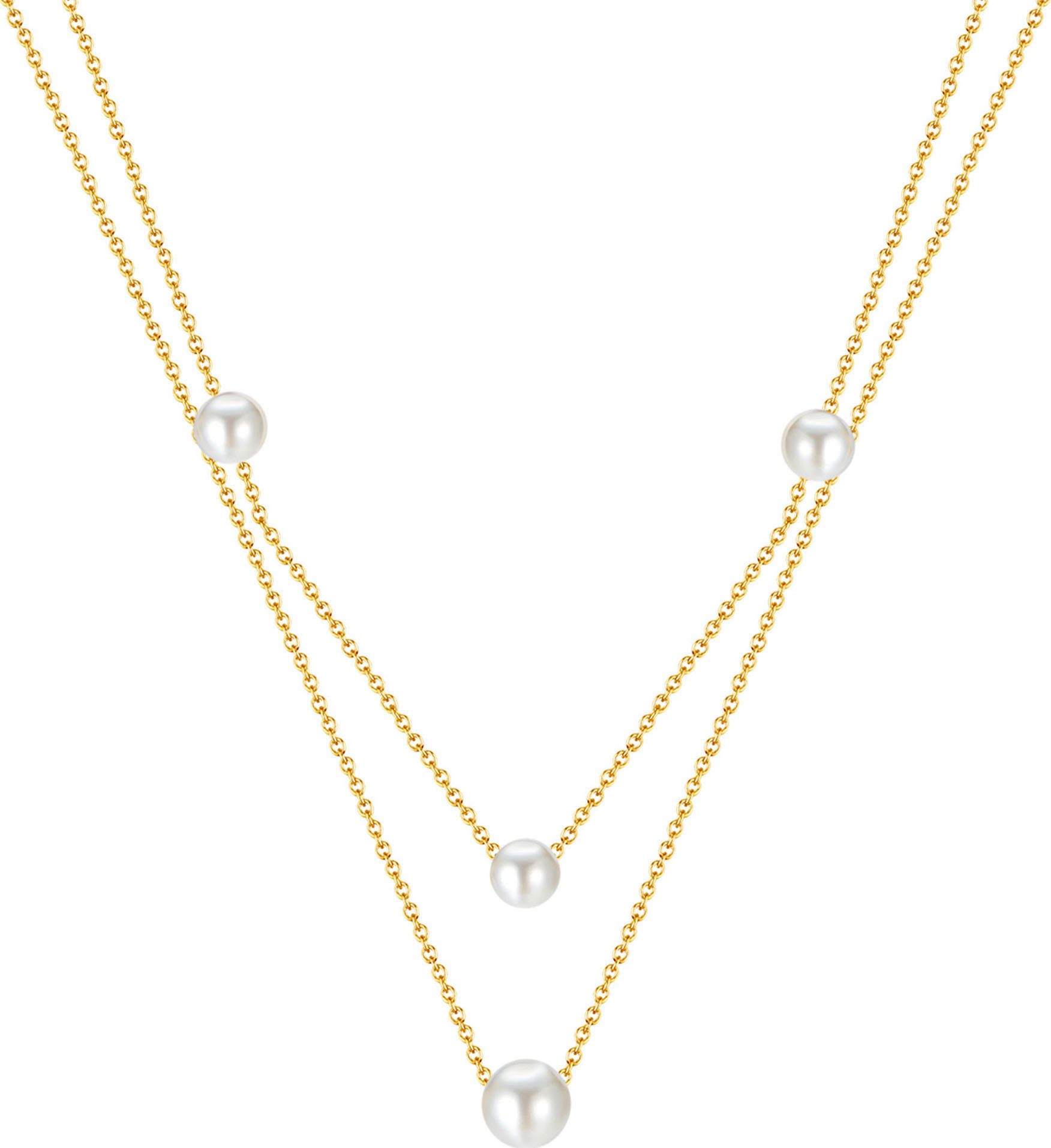 Firetti Kette mit Anhänger Schmuck Geschenk Edelstahl Halsschmuck Halskette Layer doppelreihig, mit Perle (synth)