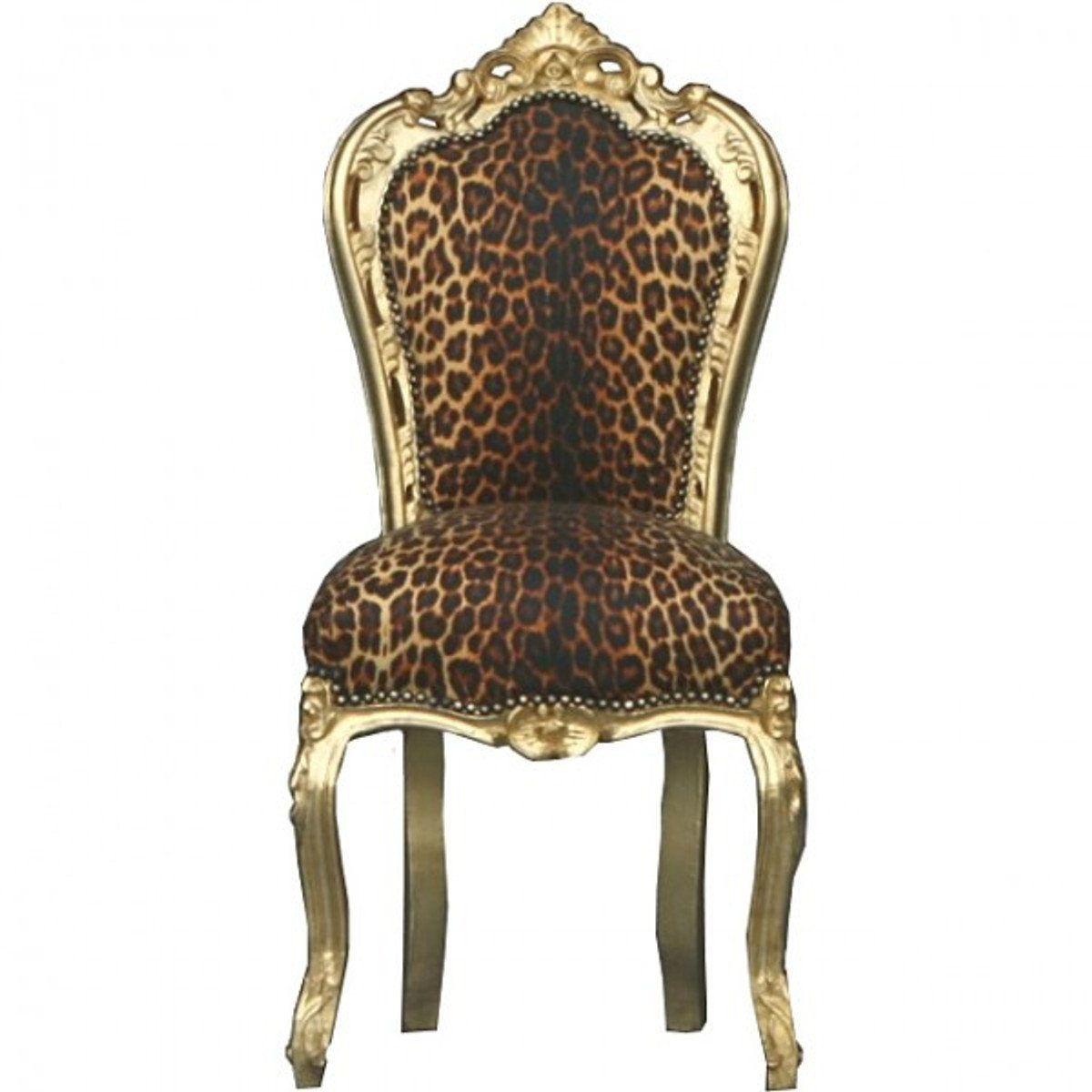 Casa Padrino Esszimmerstuhl Barock Esszimmer Stuhl Leopard / Gold - Möbel