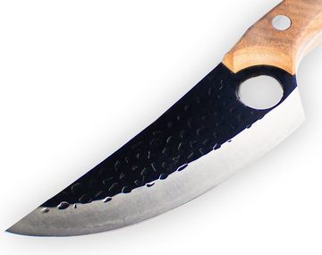 Shinrai Japan Damastmesser Kochmesser 15 cm - Japanisches Messer mit Lederscheide, Handgefertigt bis ins Detail