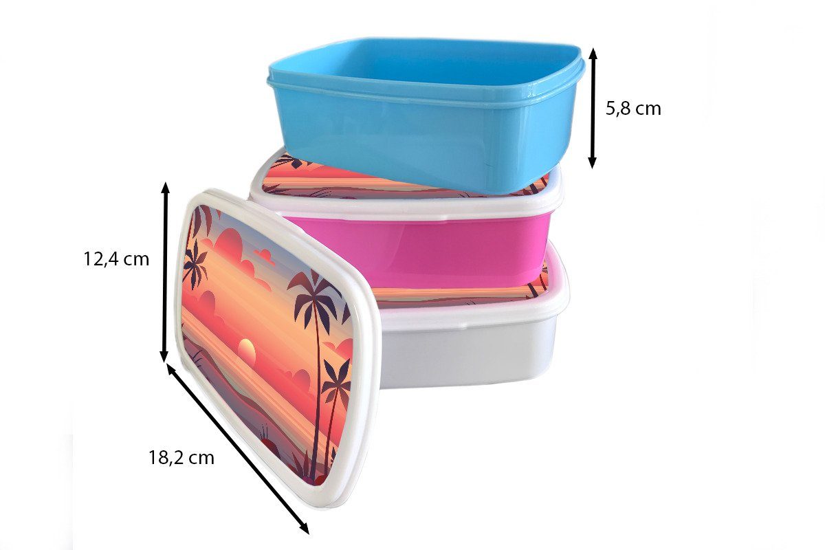 Lunchbox Mädchen, Snackbox, Kunststoff Brotbox Strand Retro (2-tlg), Sonne, für - MuchoWow Kinder, - Erwachsene, rosa Kunststoff, Brotdose