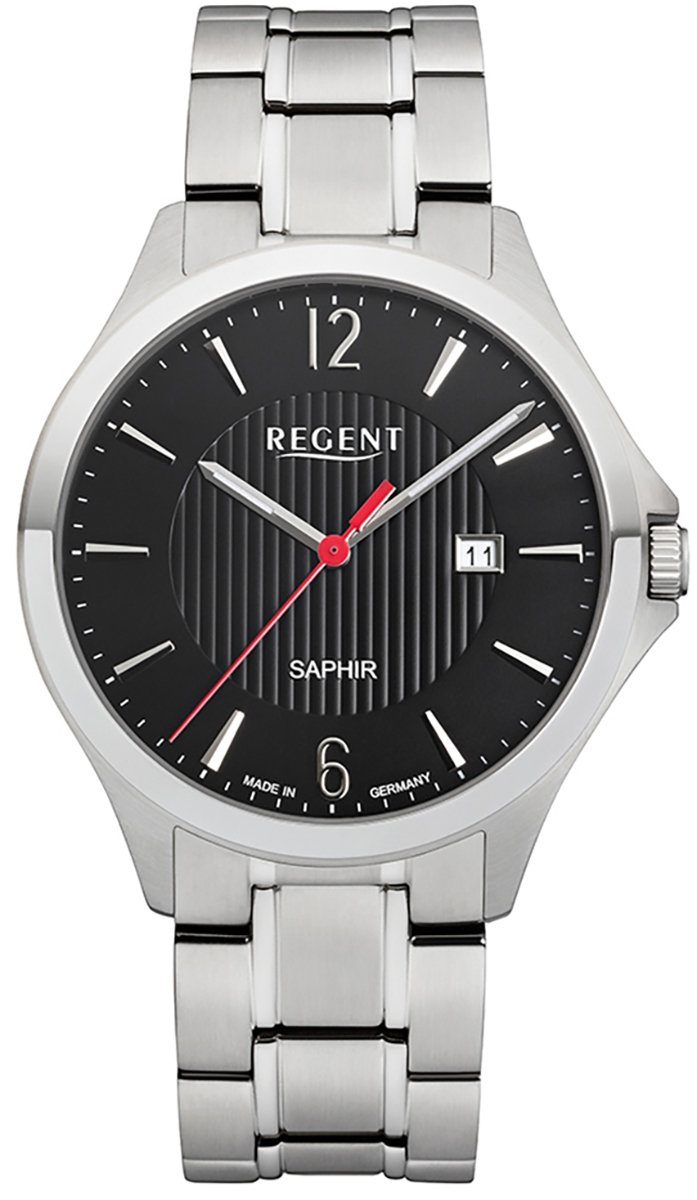 Regent Quarzuhr Regent Herren Uhr GM-1632 Metall Quarz, Herren Armbanduhr rund, groß (ca. 41mm), Metallarmband | Quarzuhren