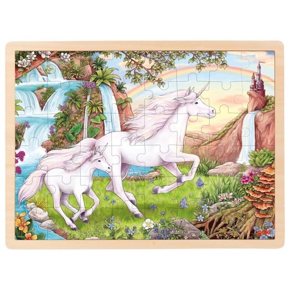 goki Rahmenpuzzle Einlegepuzzle Einhorn 48 Holzteile, 48 Puzzleteile, Holzpuzzleteile