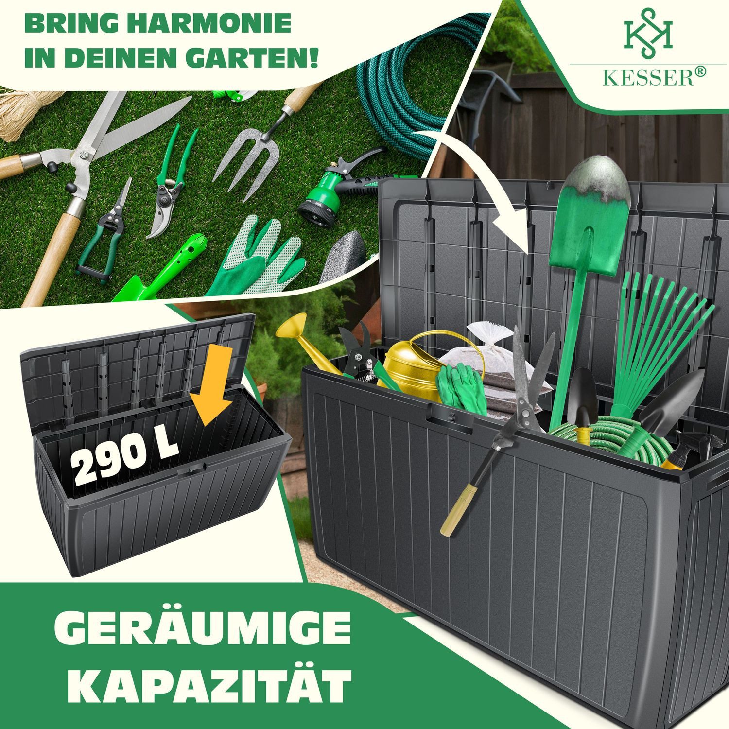 KESSER Aufbewahrungsbox, Auflagenbox Kissenbox 290 Liter mit abschließbarem Deckel