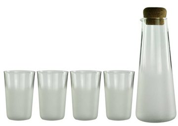 Sendez Wasserkaraffe 1L Glaskaraffe mit Korkdeckel + 4 Gläser Wasserkaraffe Saftgläser, (5-tlg)