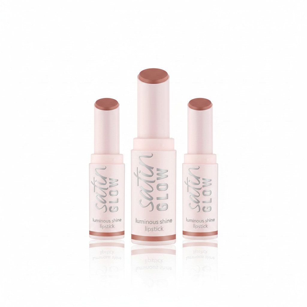 Essence Lippenstift SATIN GLOW LUMINOUS SHINE LIPSTICK, 3-tlg., Satin-Finish, langanhaltend, Farbintensiv, hohe Deckkraft