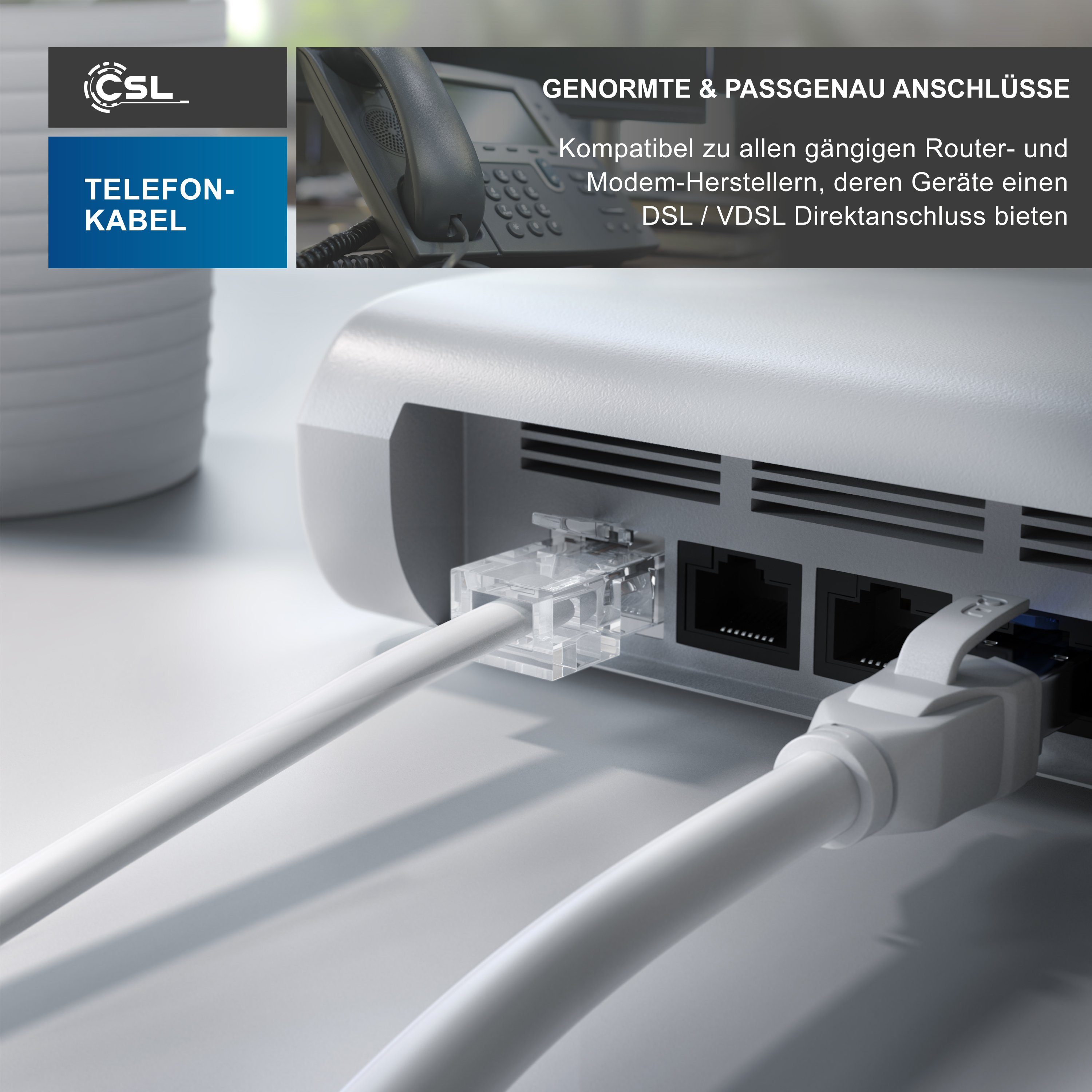 CSL Telefonkabel, TAE-F, RJ-45 (Ethernet) (1000 cm), Telefonkabel / Anschlusskabel Router an Telefondose Routerkabel - 10m