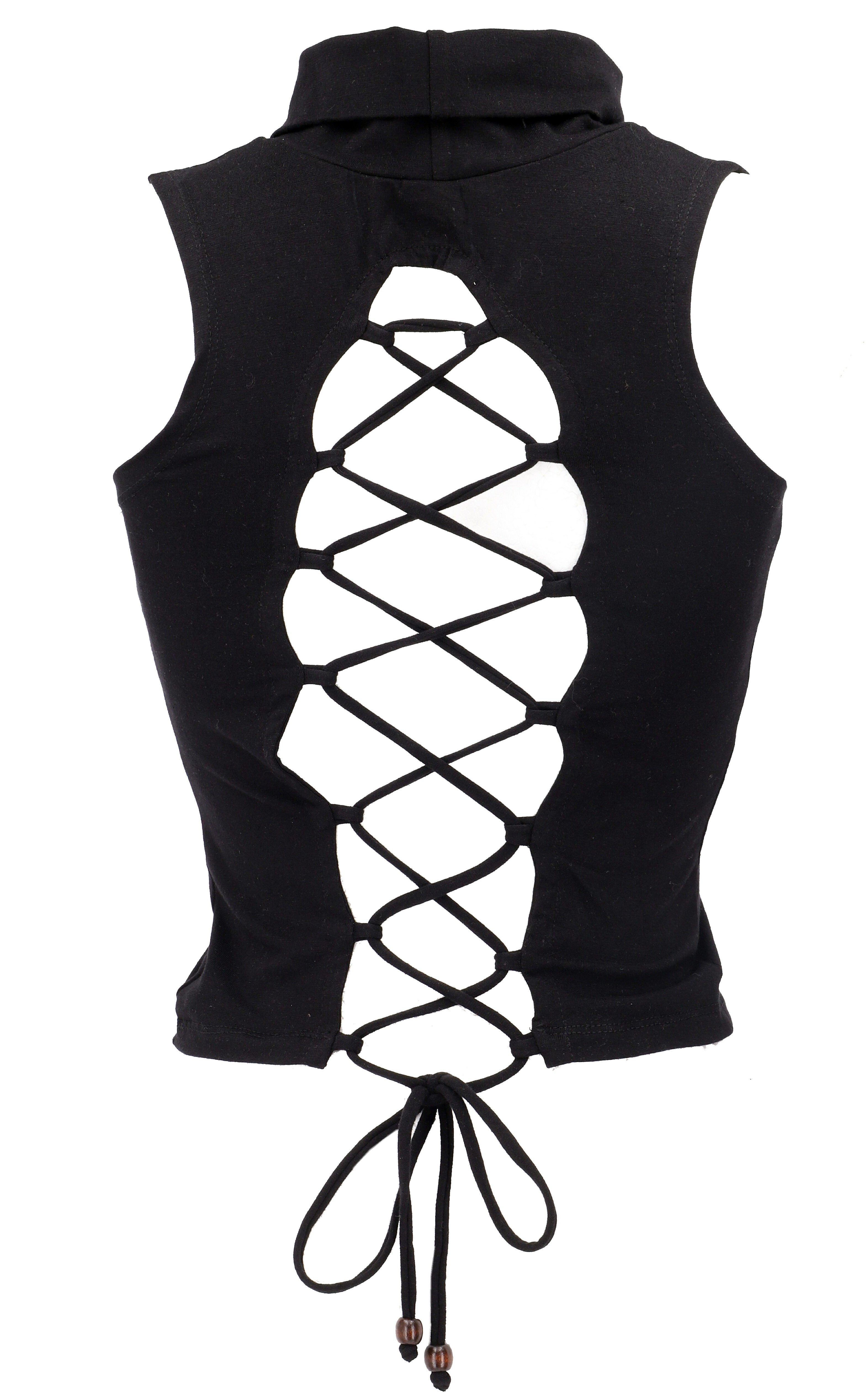 Guru-Shop T-Shirt Boho highneck Top, Festivaltop, Goa Top - schwarz Festival, Ethno Style, alternative Bekleidung – Bild 3 von 3