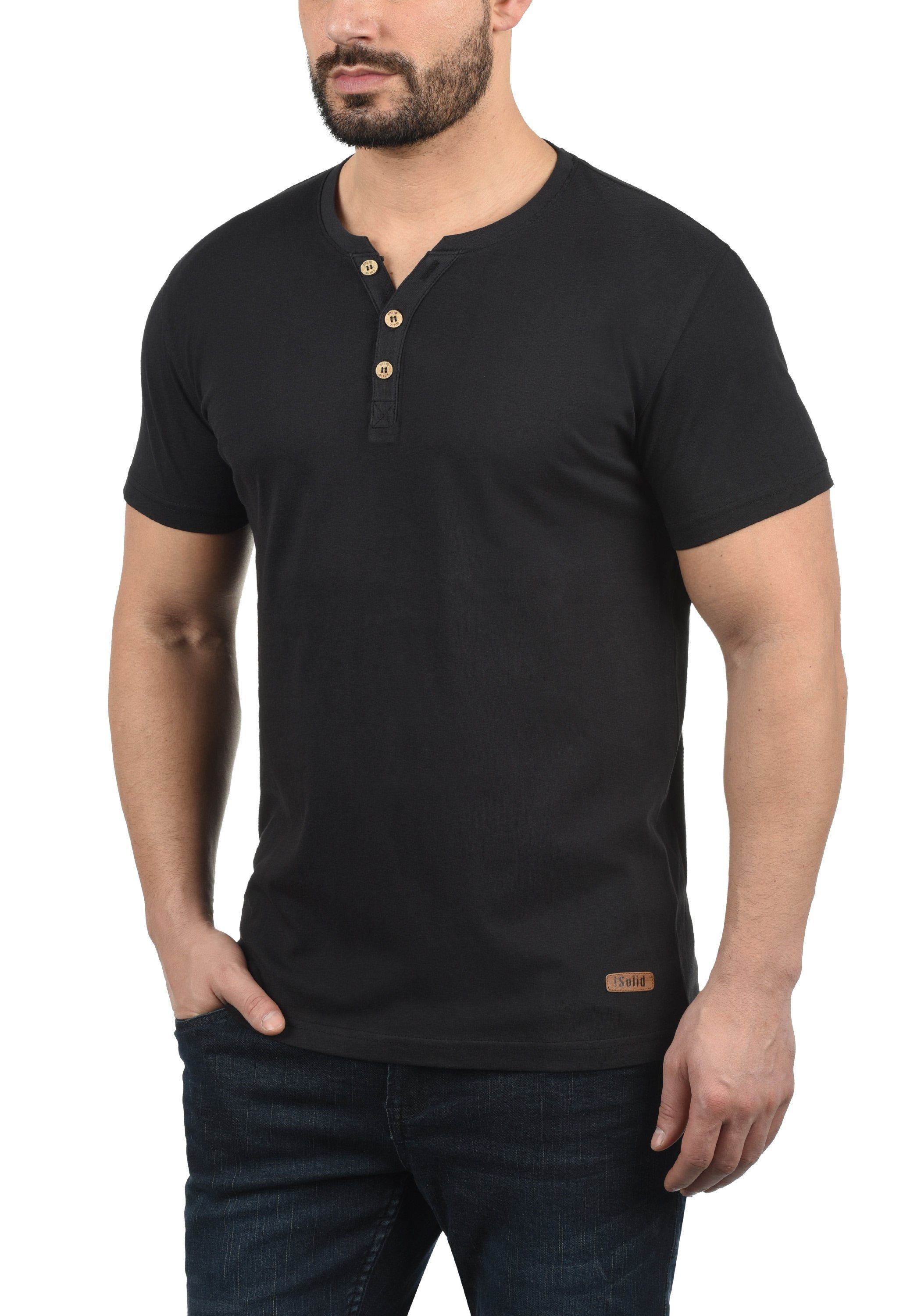 SDVolker !Solid Black (9000) Knopfleiste mit Rundhalsshirt Kurzarmshirt