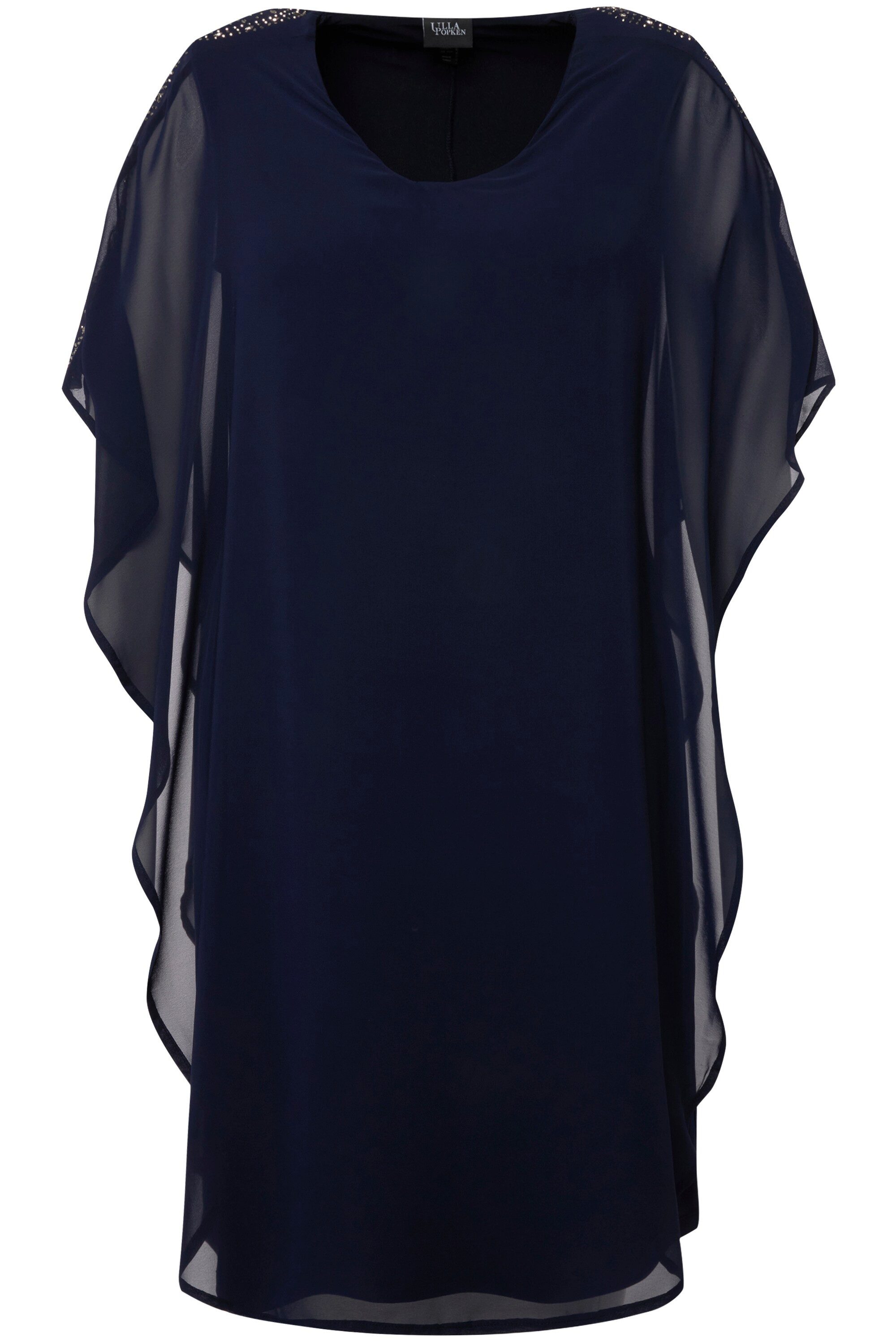 Ulla Popken Cocktailkleid Chiffonkleid doppellagig V-Ausschnitt günstig online kaufen