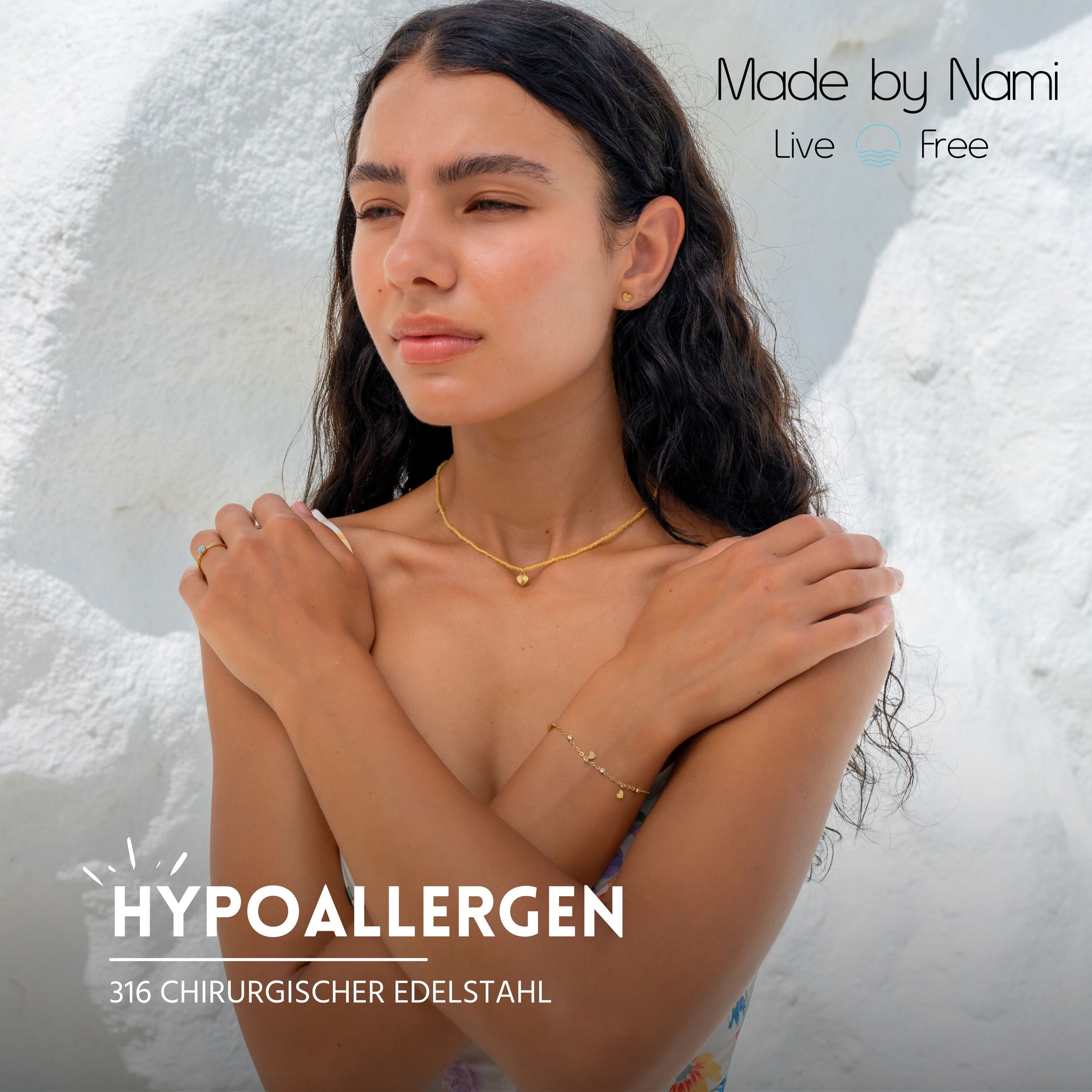 Made by Nami Edelstahlarmband Filigranin Gold oder Silber mit Herz Anhänger günstig online kaufen