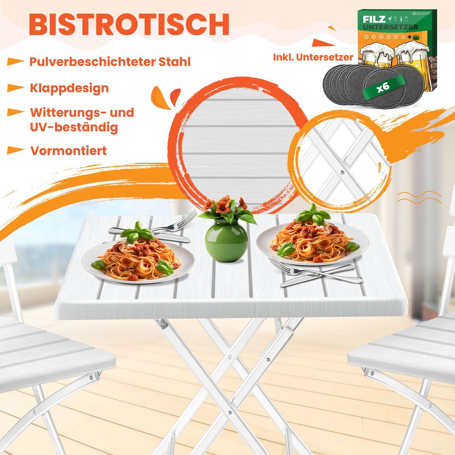 KESSER Bistrotisch Balkontisch klappbar (Gartentisch mit 6 Filz-Untersetzer günstig online kaufen