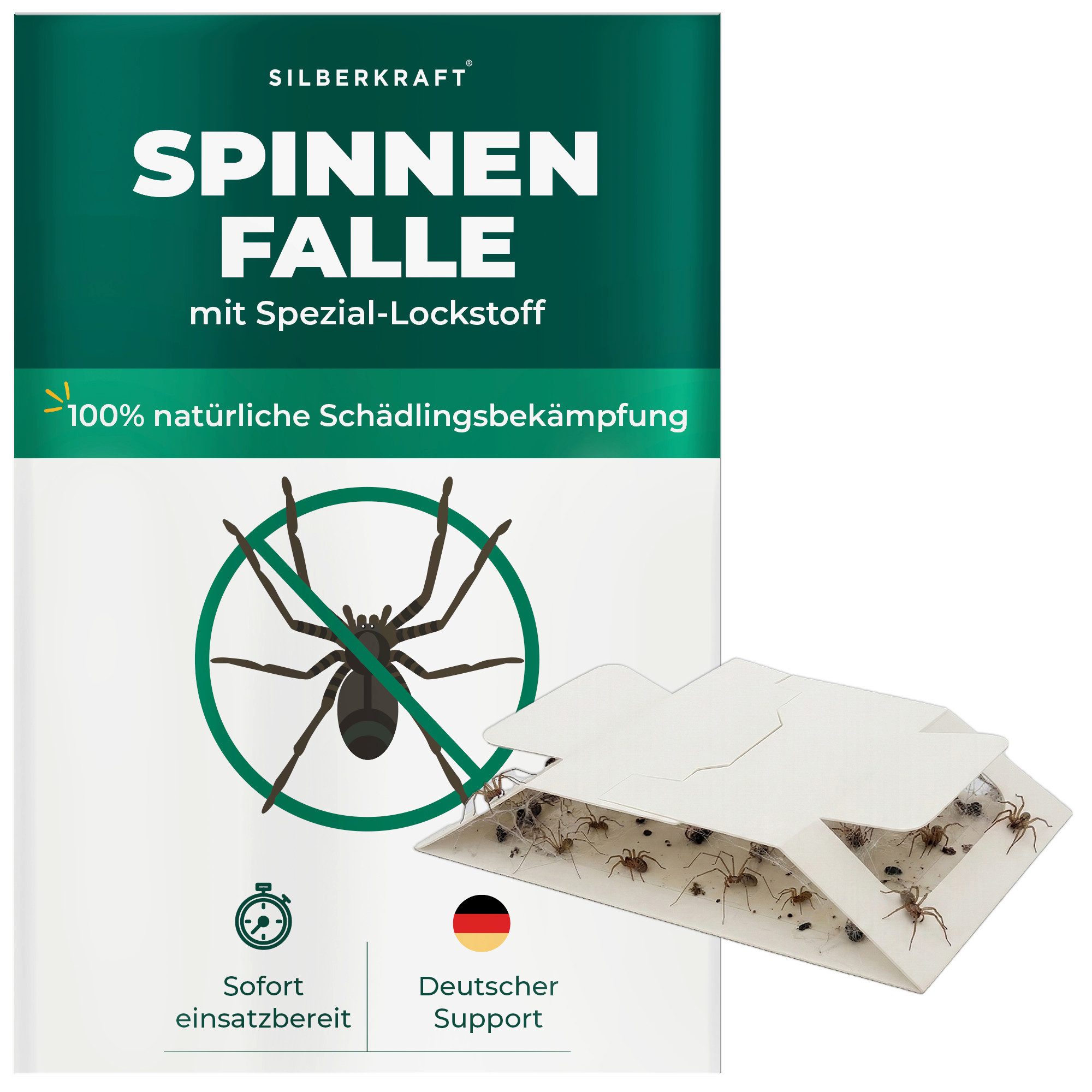 Silberkraft Insektenfalle Spinnenfalle mit Spezial-Lockstoff Frühzeitige Befallsüberwachung, Giftfrei & geruchlos, Bis zu 12 Wochen wirksam, Einfache Anwendung