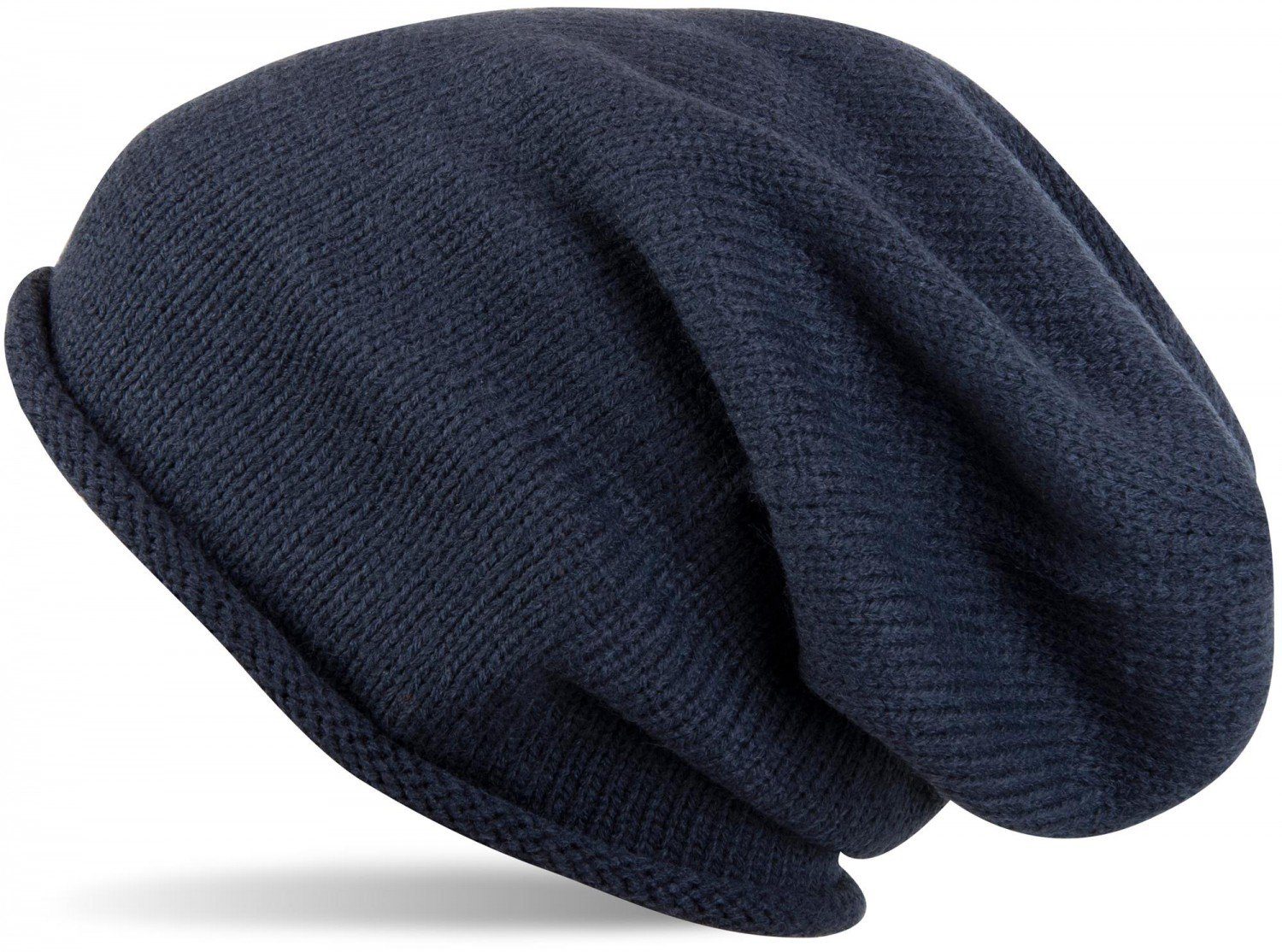 styleBREAKER Strickmütze (1-St) Feinstrick Beanie Dunkelblau Mütze Rollrand mit