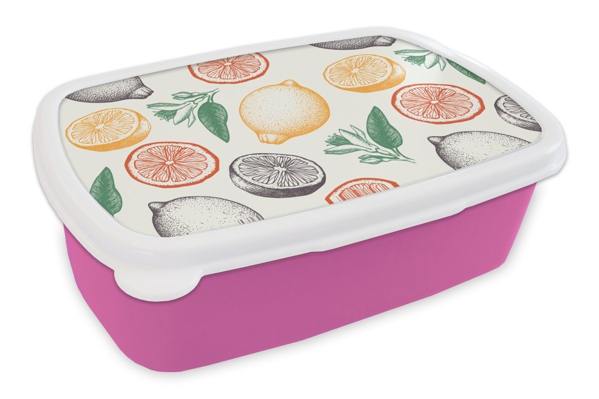 für Küche MuchoWow Erwachsene, - rosa - Obst Kunststoff, Kinder, Muster, Mädchen, Brotdose Lunchbox Snackbox, - Kunststoff Vintage Brotbox (2-tlg),