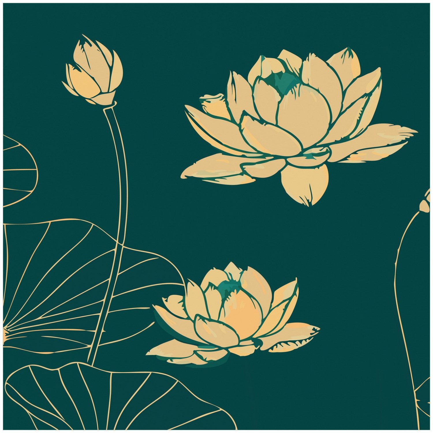 Wallario Möbelfolie Lotusblüten im Linienstil